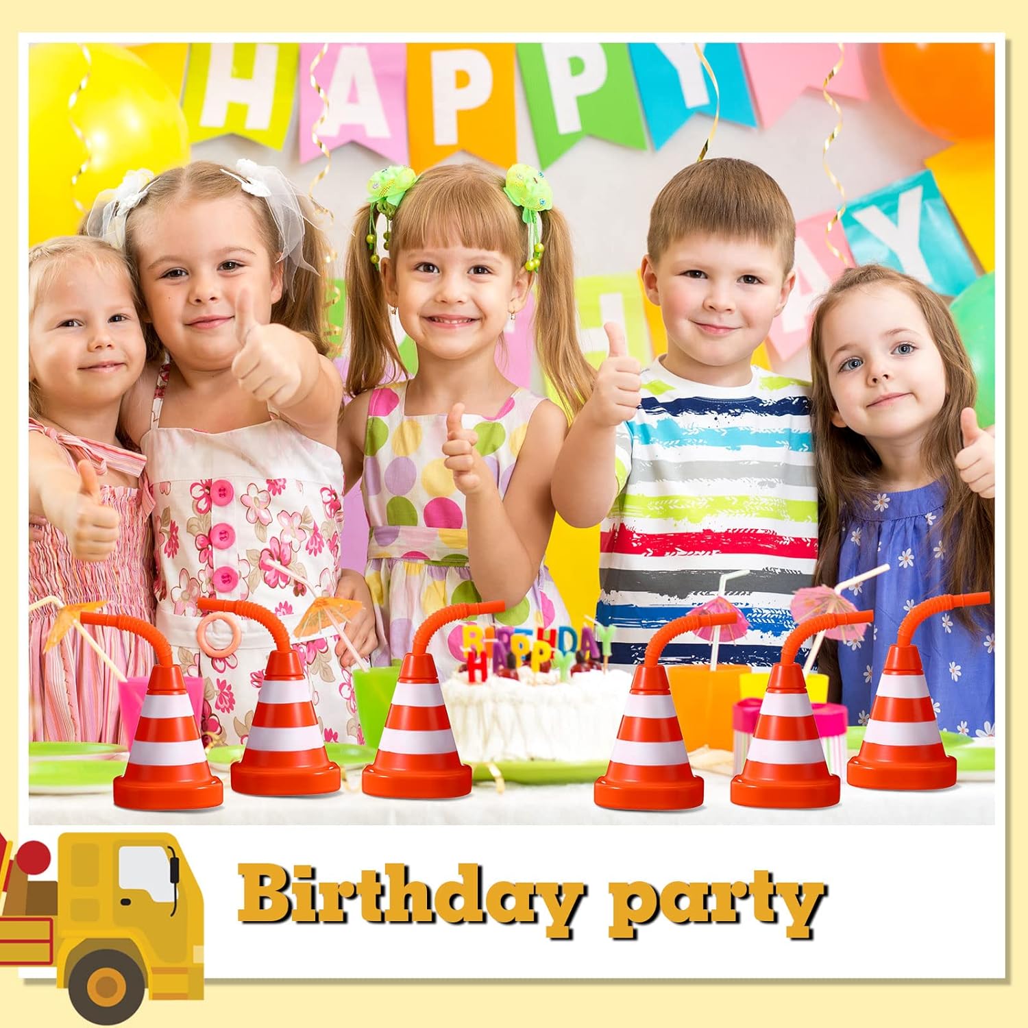 Sawysine 8 Pack Construction Cone Cups with Straws