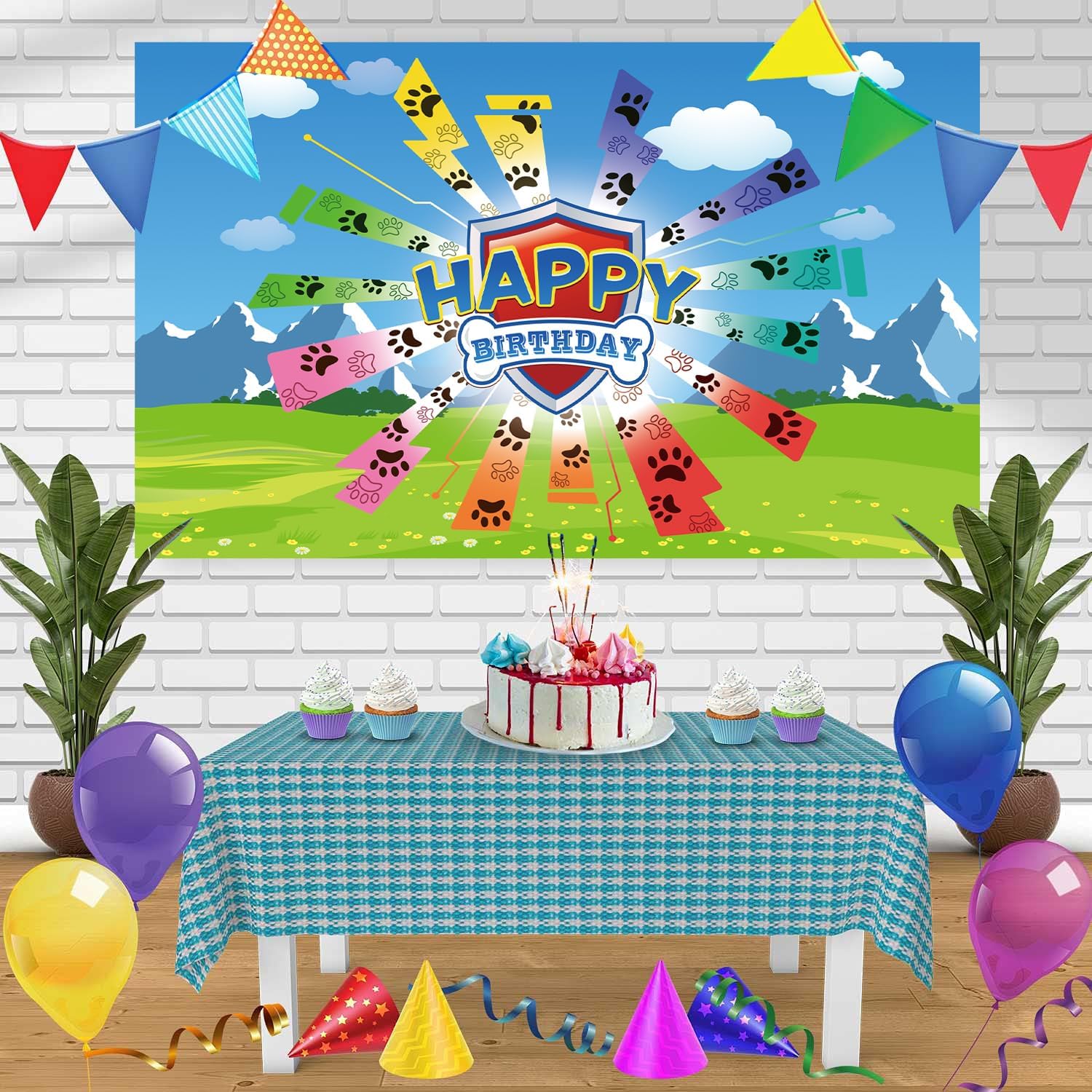 Dog Paw Birthday Banner Decorations 708x433 Inch