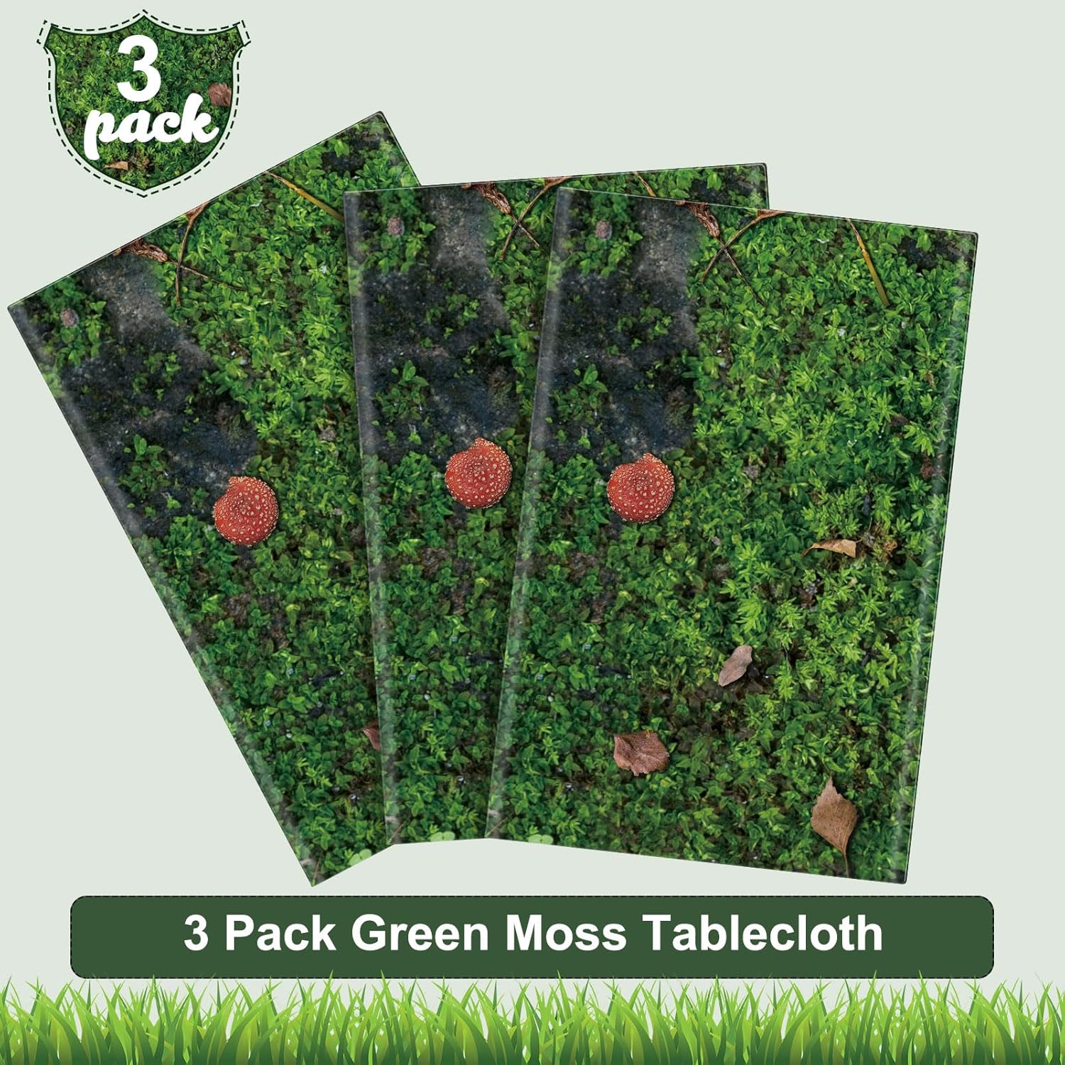 Tiamon 3 Pcs Green Moss Tablecloth for Forest Themed Parties