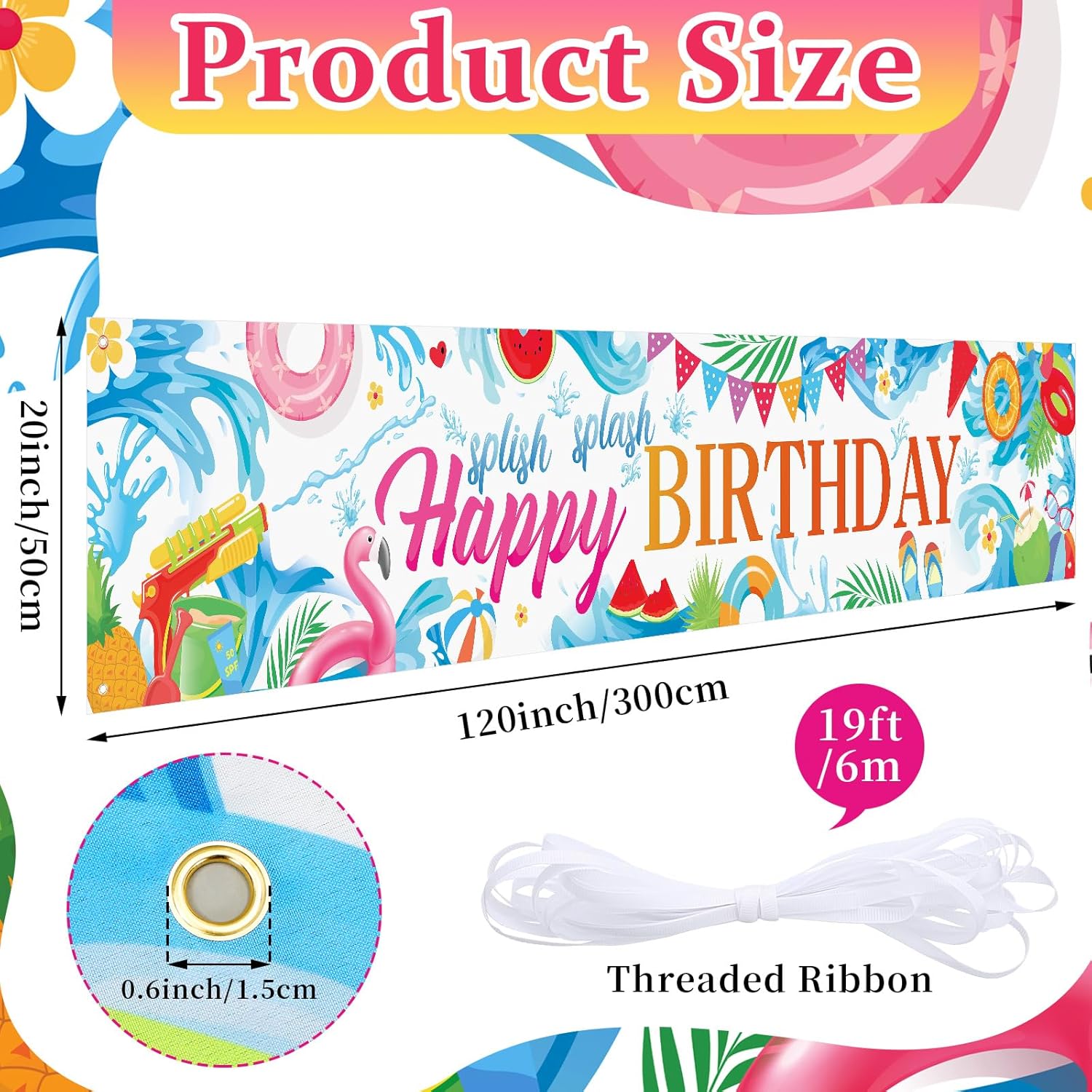 Splish Splash Summer Birthday Decor Banner 118 x 20 Inch