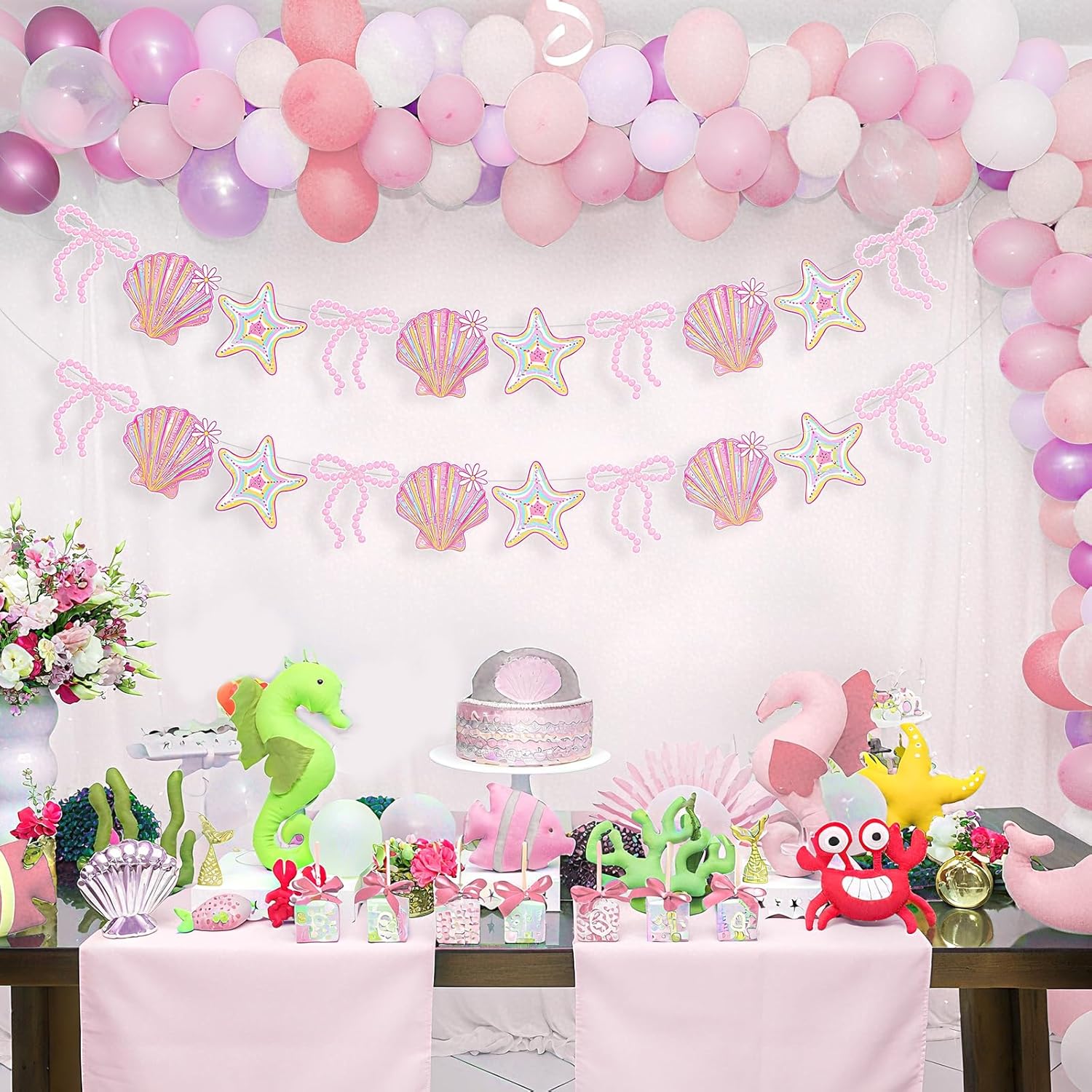 Oudain 2 Pack Pink Bow Seashell Garland