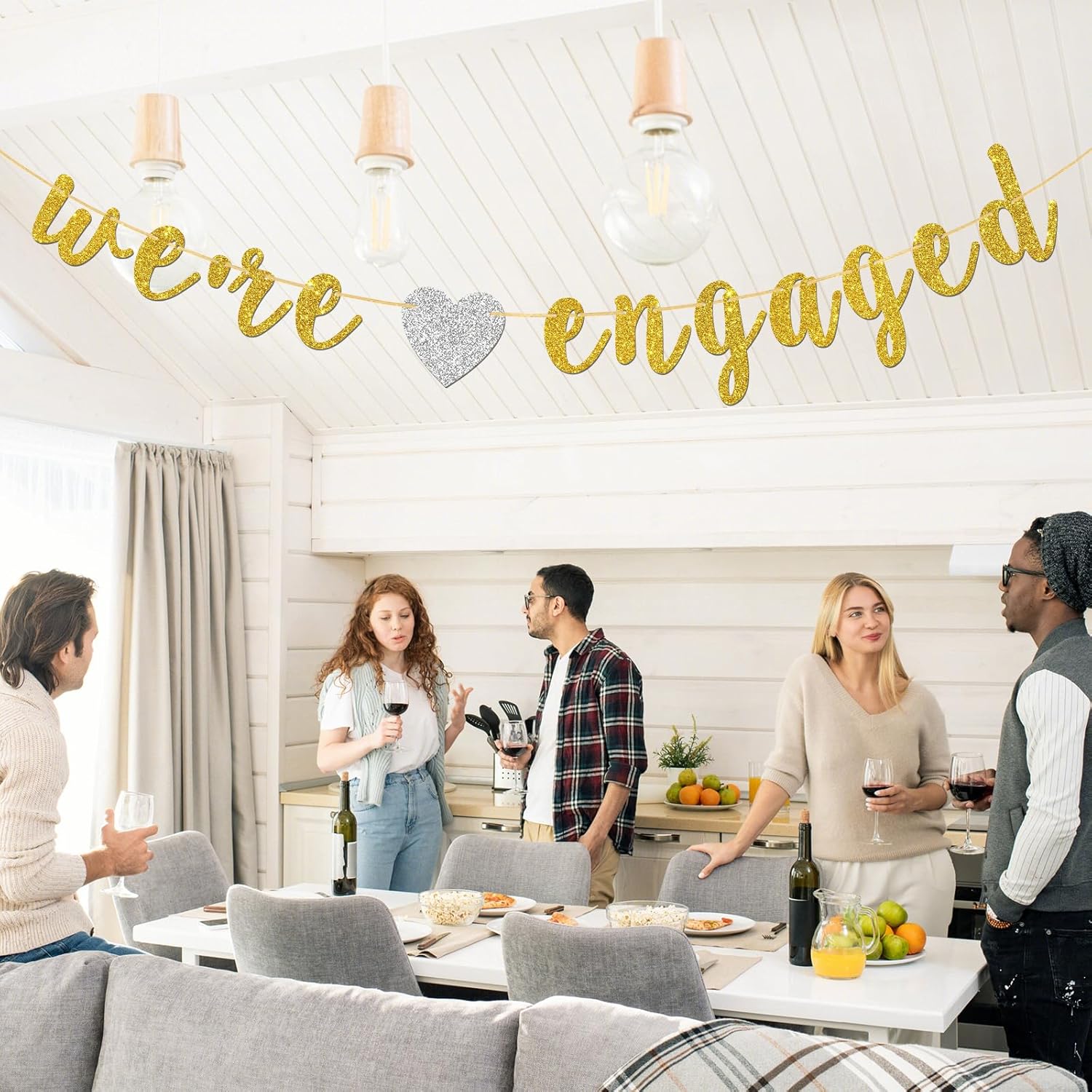 Were Engaged Banner Gold Glitter Engagement Party Decor