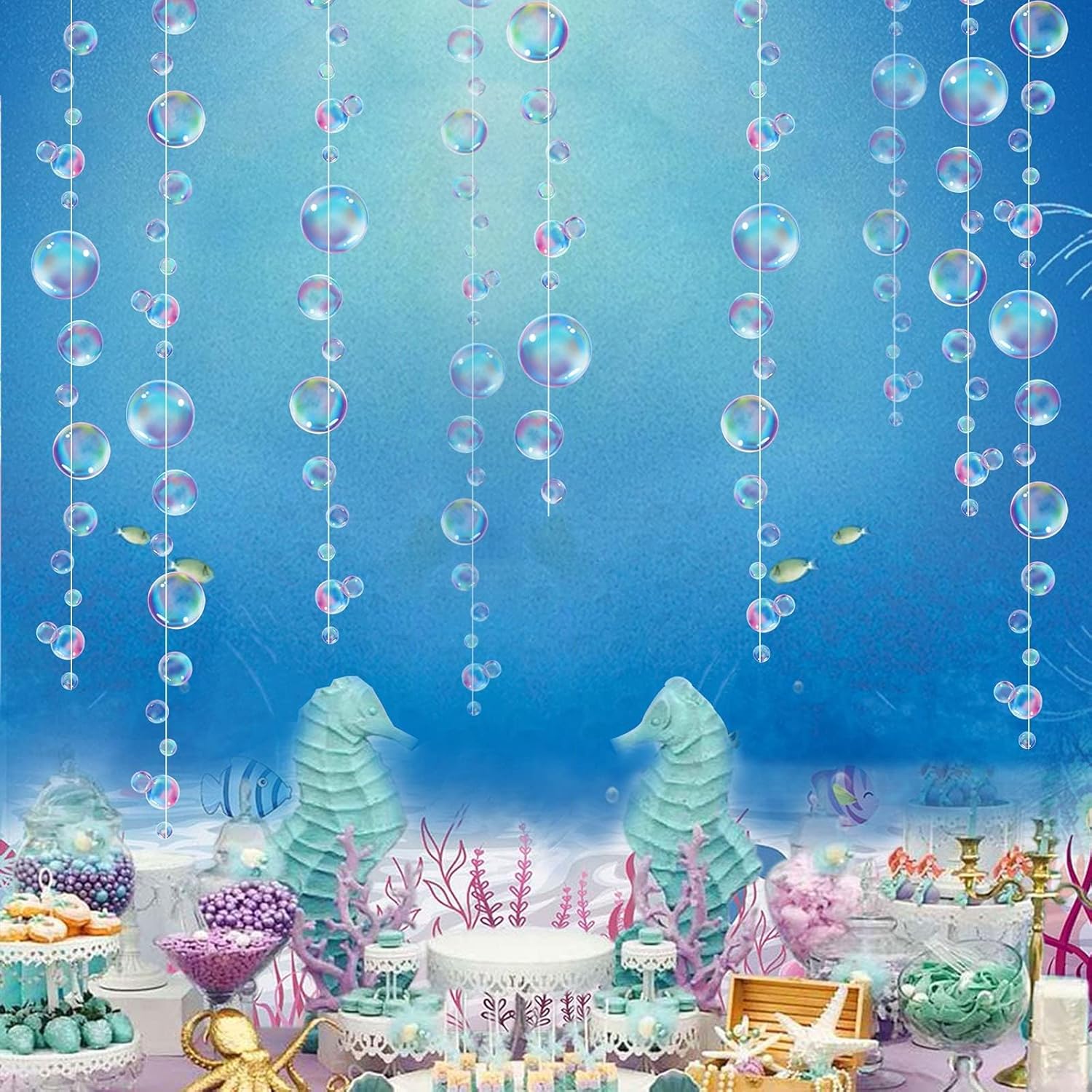 Decor365 Little Mermaid Party Decor Purple Blue Bubble Garland
