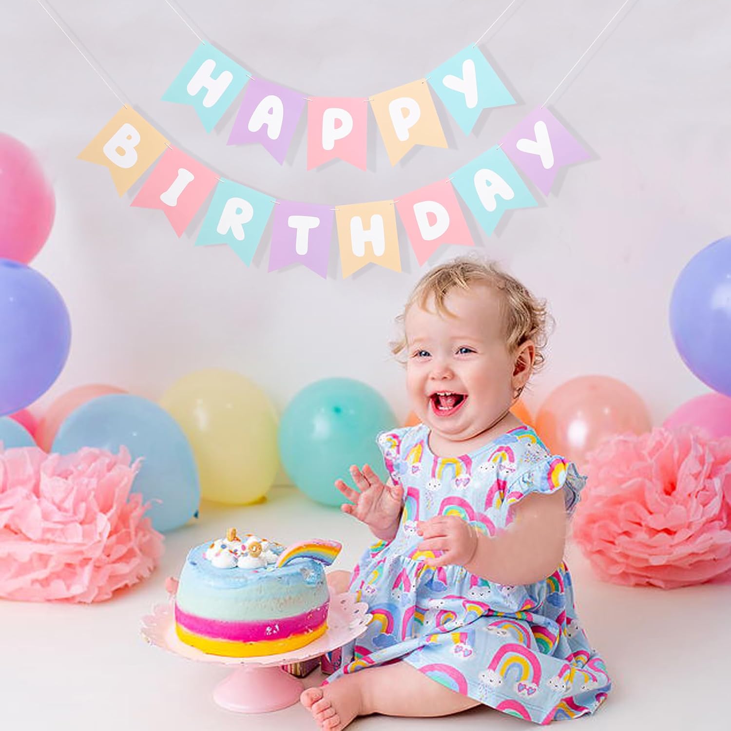 Pastel Rainbow Happy Birthday Banner - 78 x 57