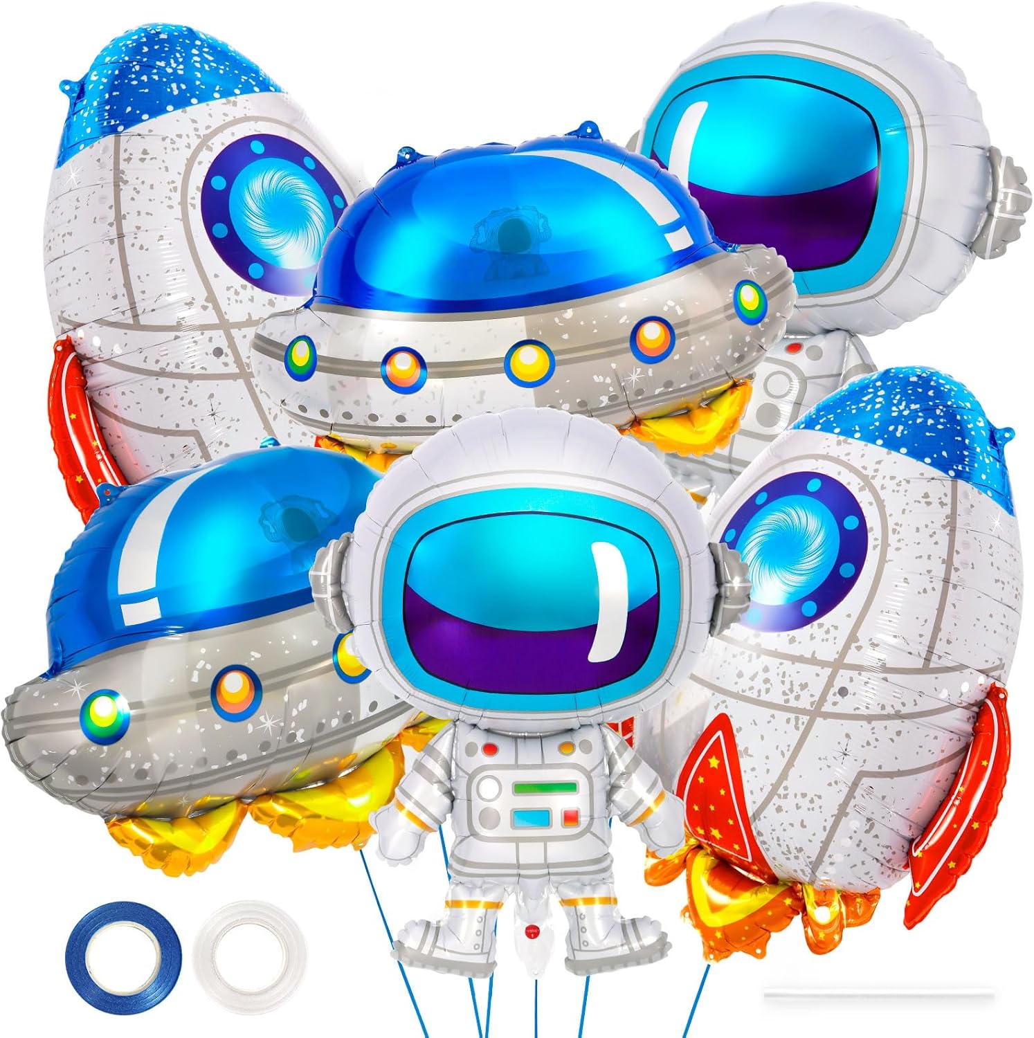 6 Pcs Astronaut UFO Rocket Foil Balloons for Kids
