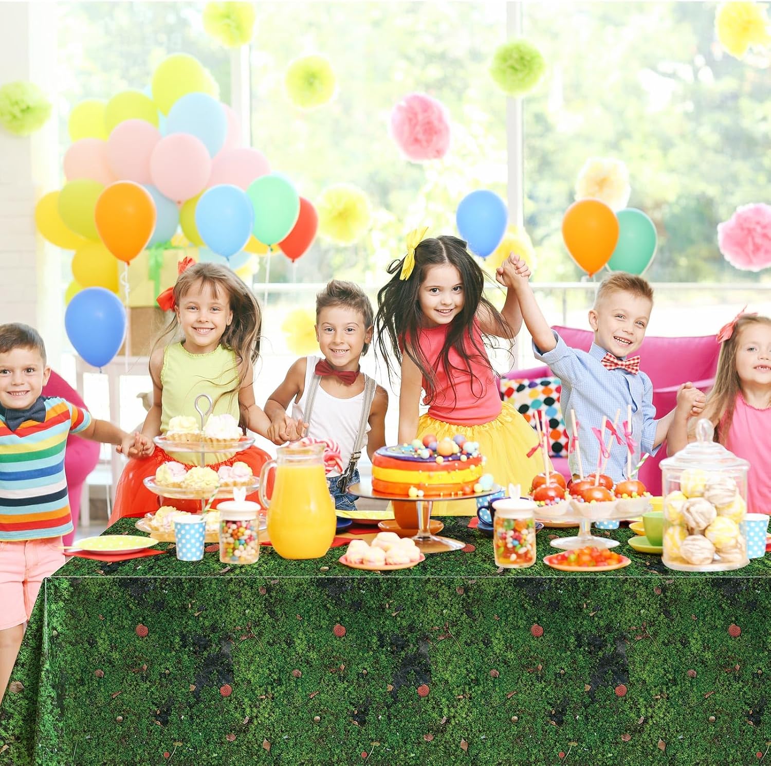 Tiamon 3 Pcs Green Moss Tablecloth for Forest Themed Parties