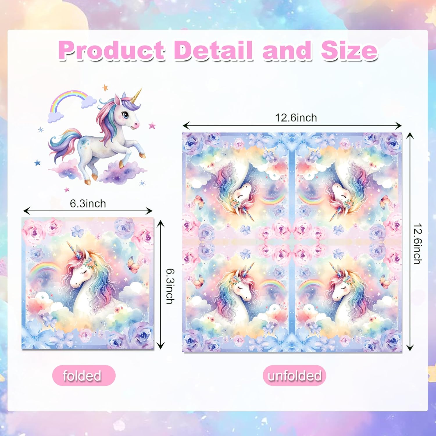 Unicorn Party Napkins 40PCS Rainbow Balloon Design