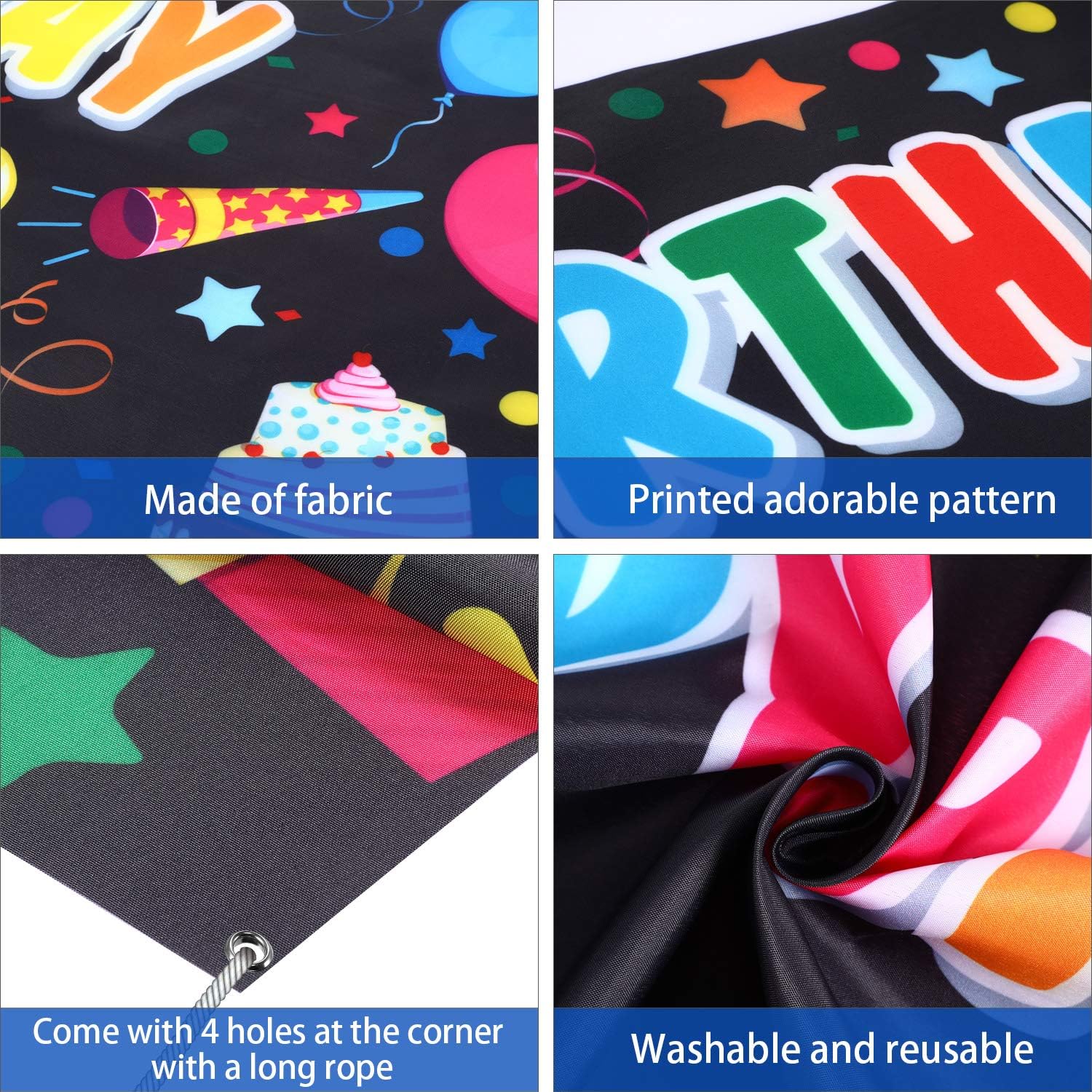 Tatuo Custom Birthday Banner with Name and Alphabet Stickers Black