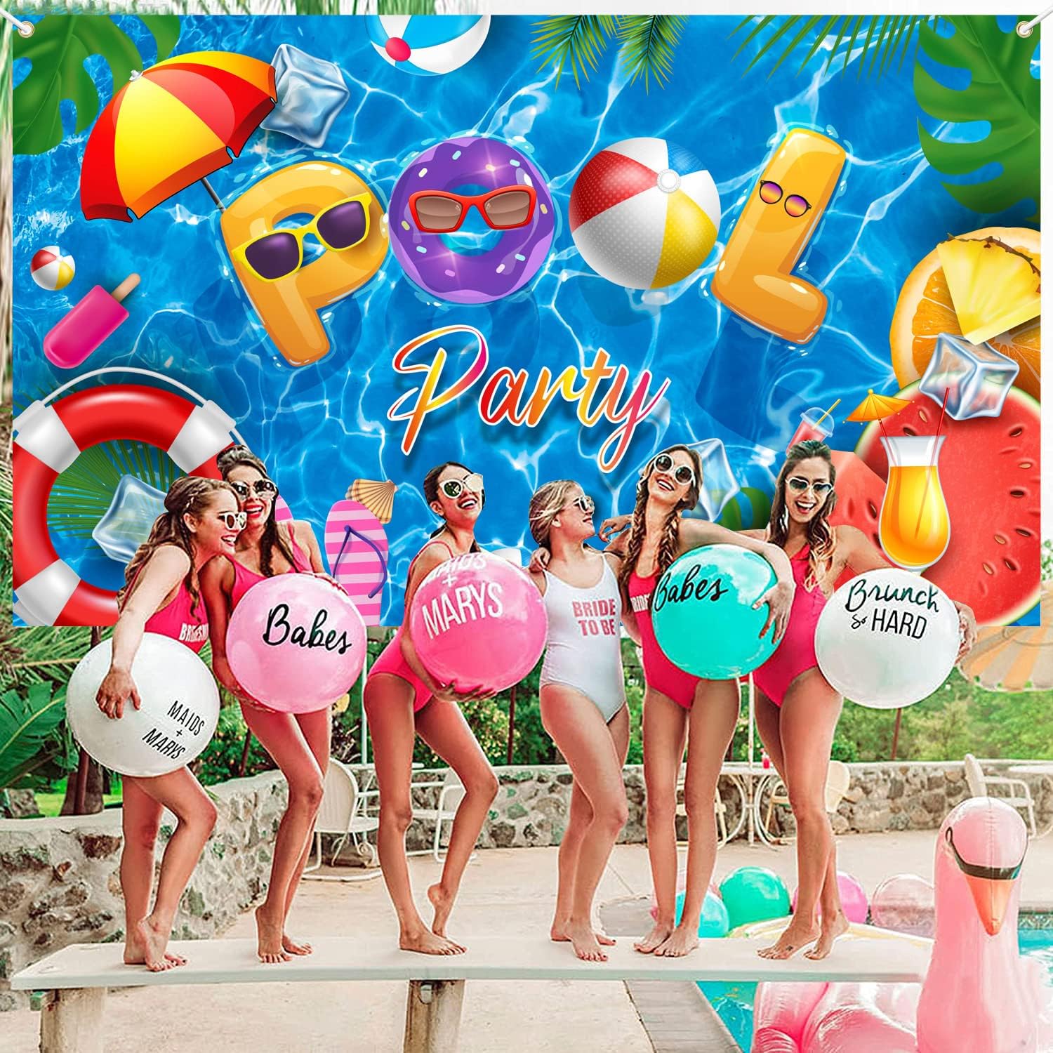 Swimming Pool Party Backdrop Banner for Decorations and Photography