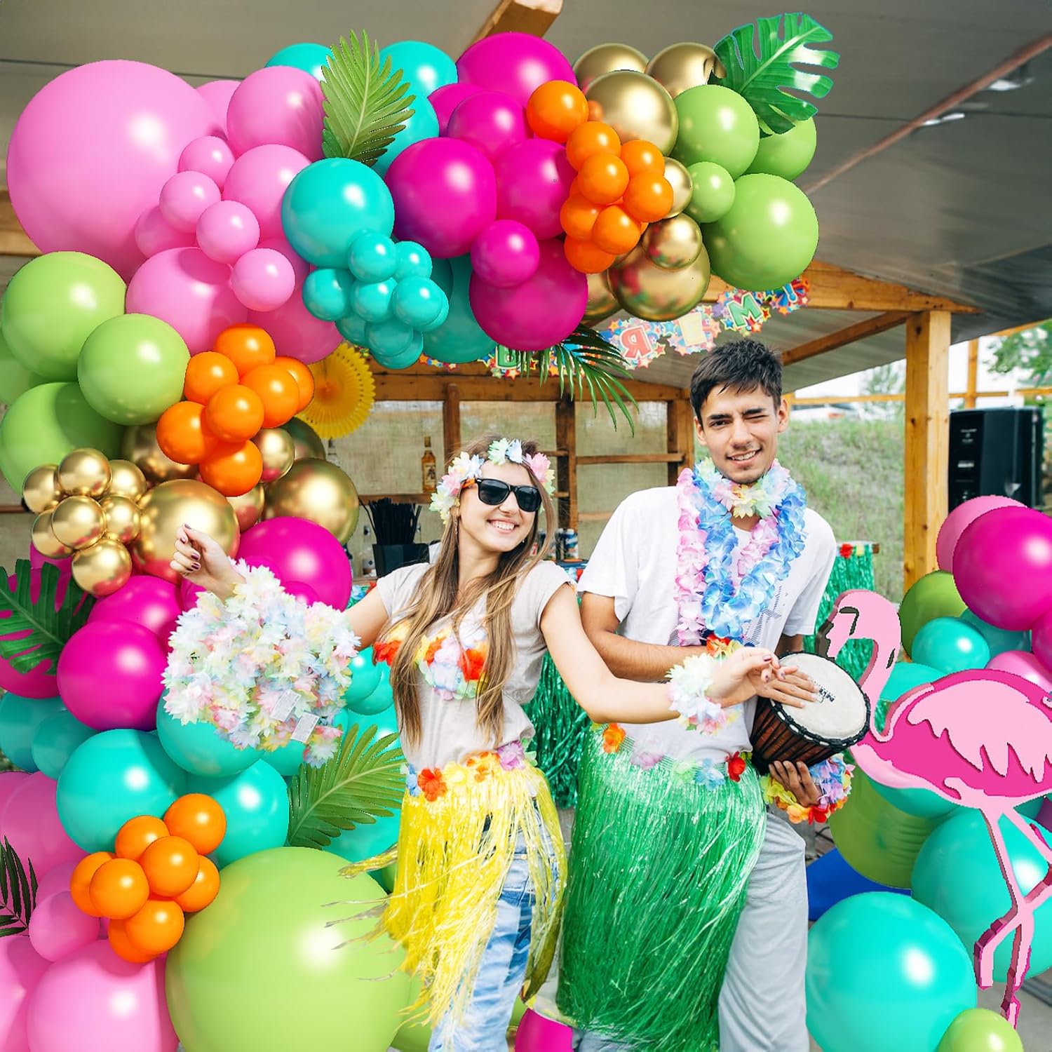 138pcs Flamingo Tropical Balloons Arch Garland Kit