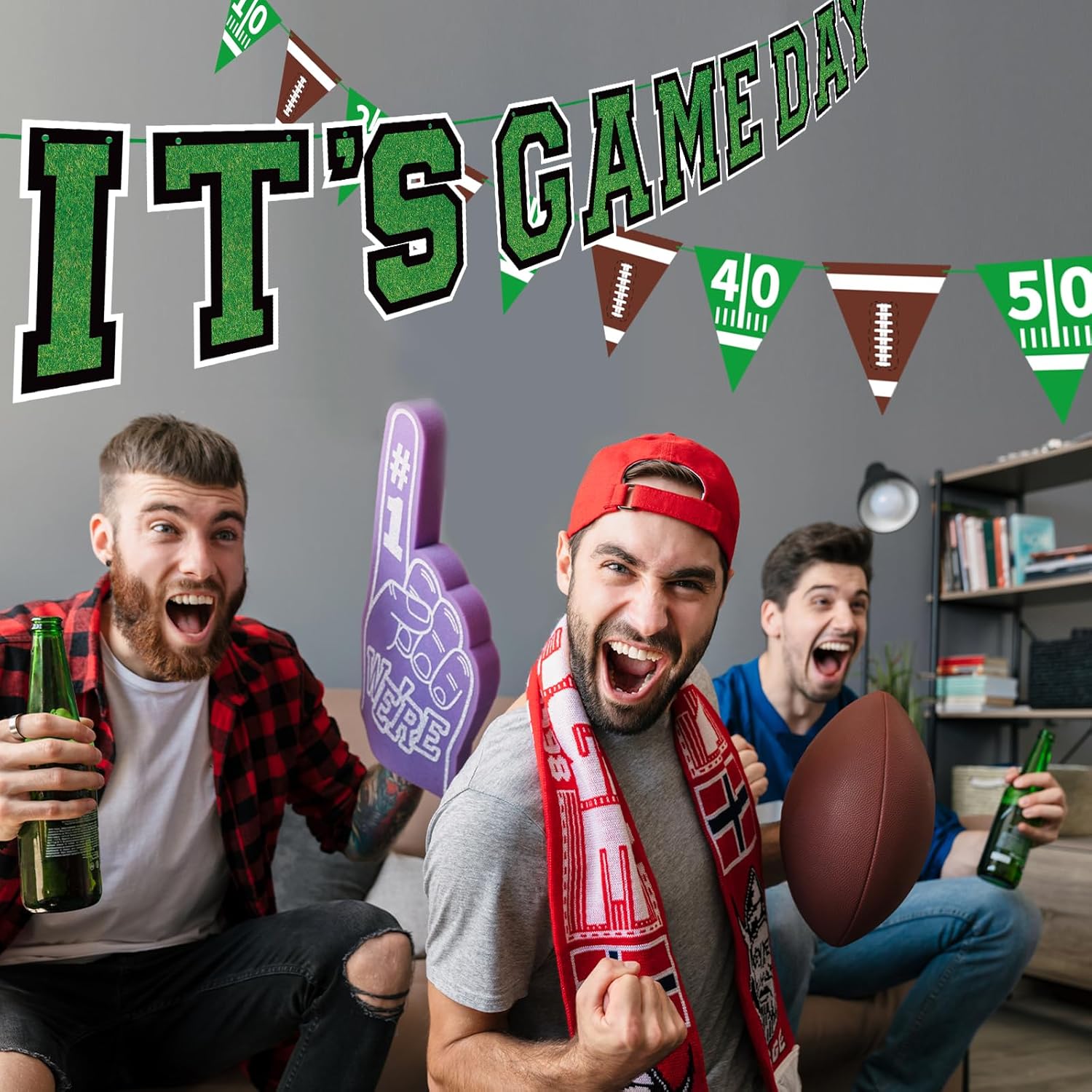 Football Party Decorations Kit with Triangle Flags and Banner