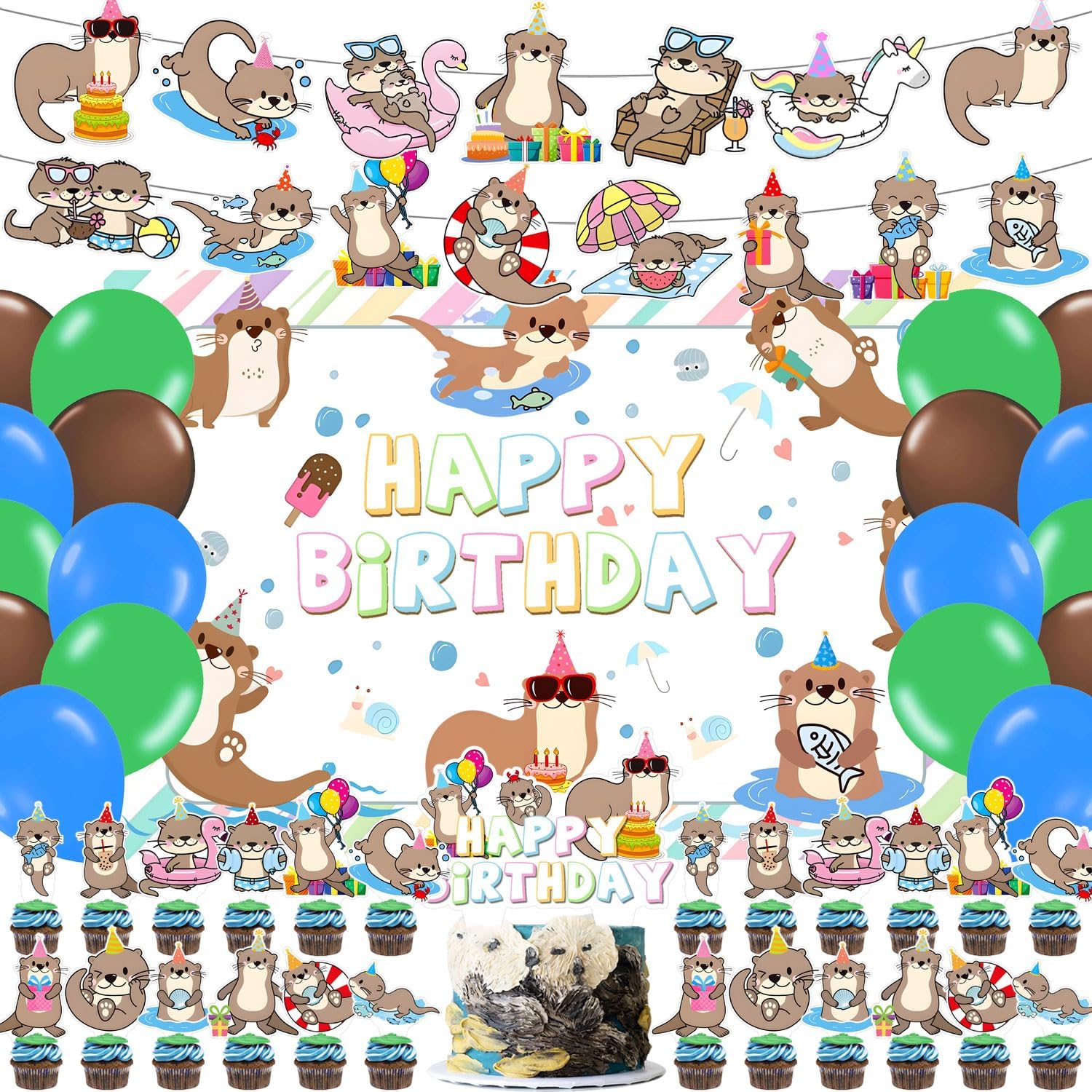 59 Pcs Otter Birthday Party Decor Set
