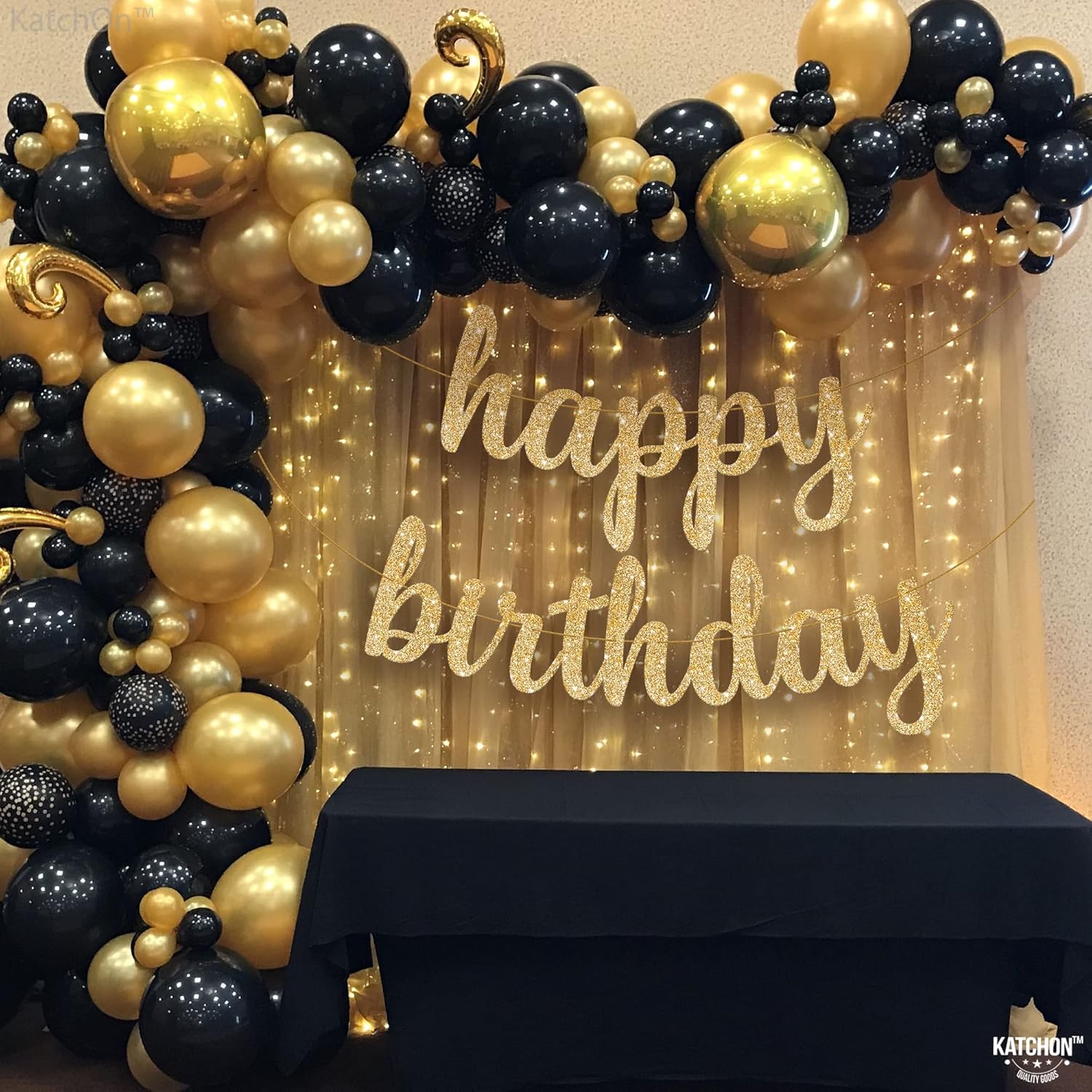 KatchOn Gold Happy Birthday Banner 10 Feet Pre-Strung