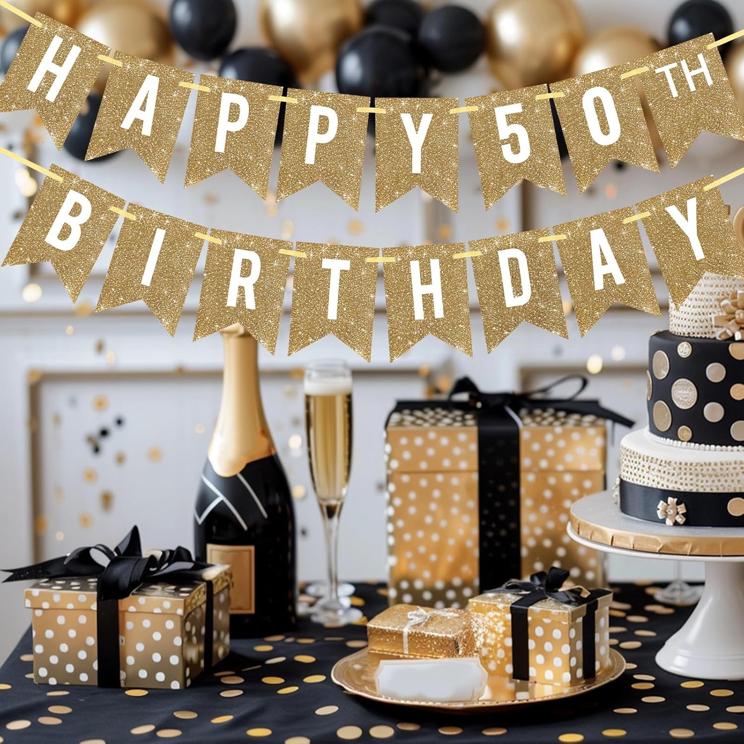 Gold Glitter Happy 50th Birthday Banner 12ft