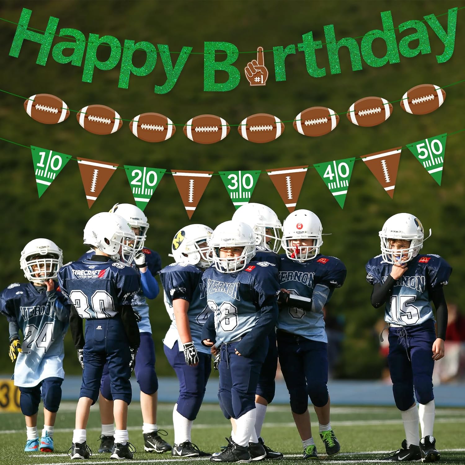Football Happy Birthday Banner Green