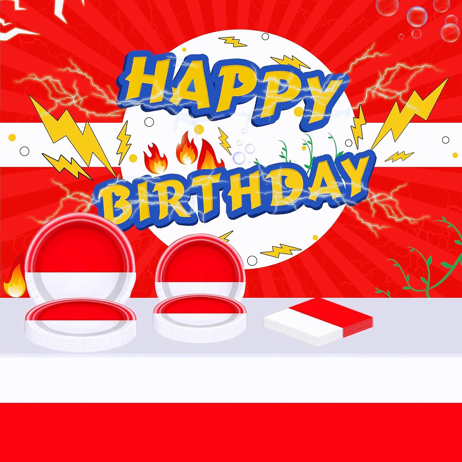 Red Lightning Birthday Party Decorations Banner Backdrop