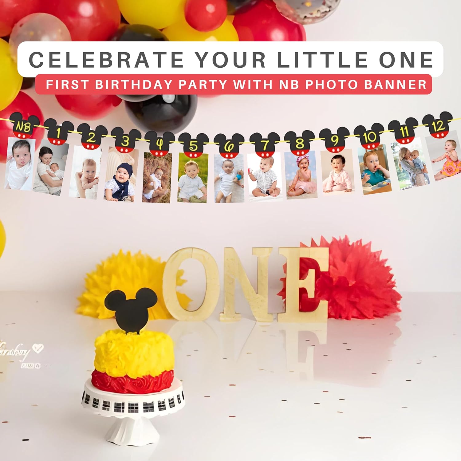 Mickey Mouse 1st Birthday Photo Banner Decor