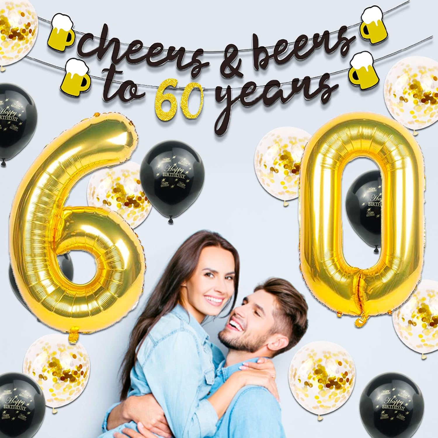 60th Birthday Decorations for Men with Gold Balloons