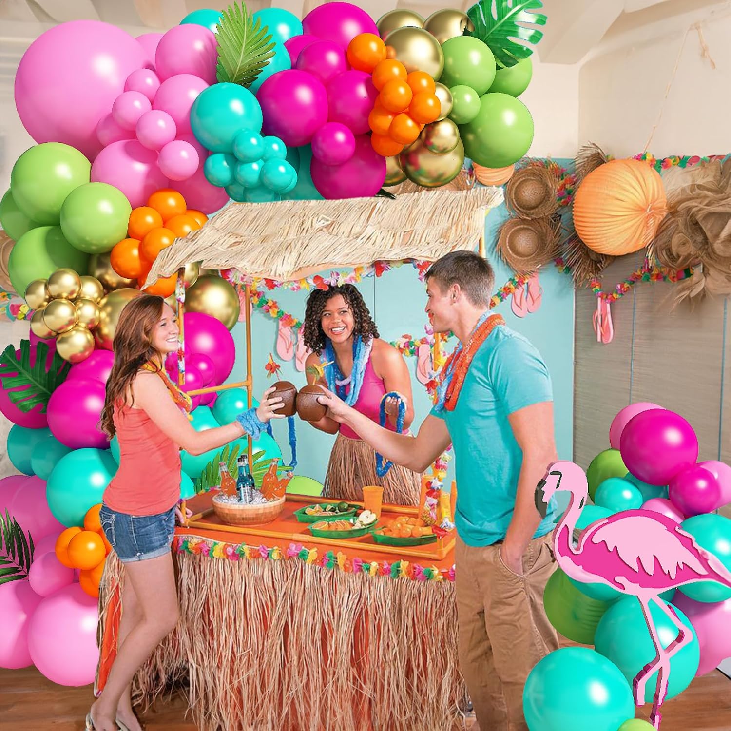 138pcs Flamingo Tropical Balloons Arch Garland Kit