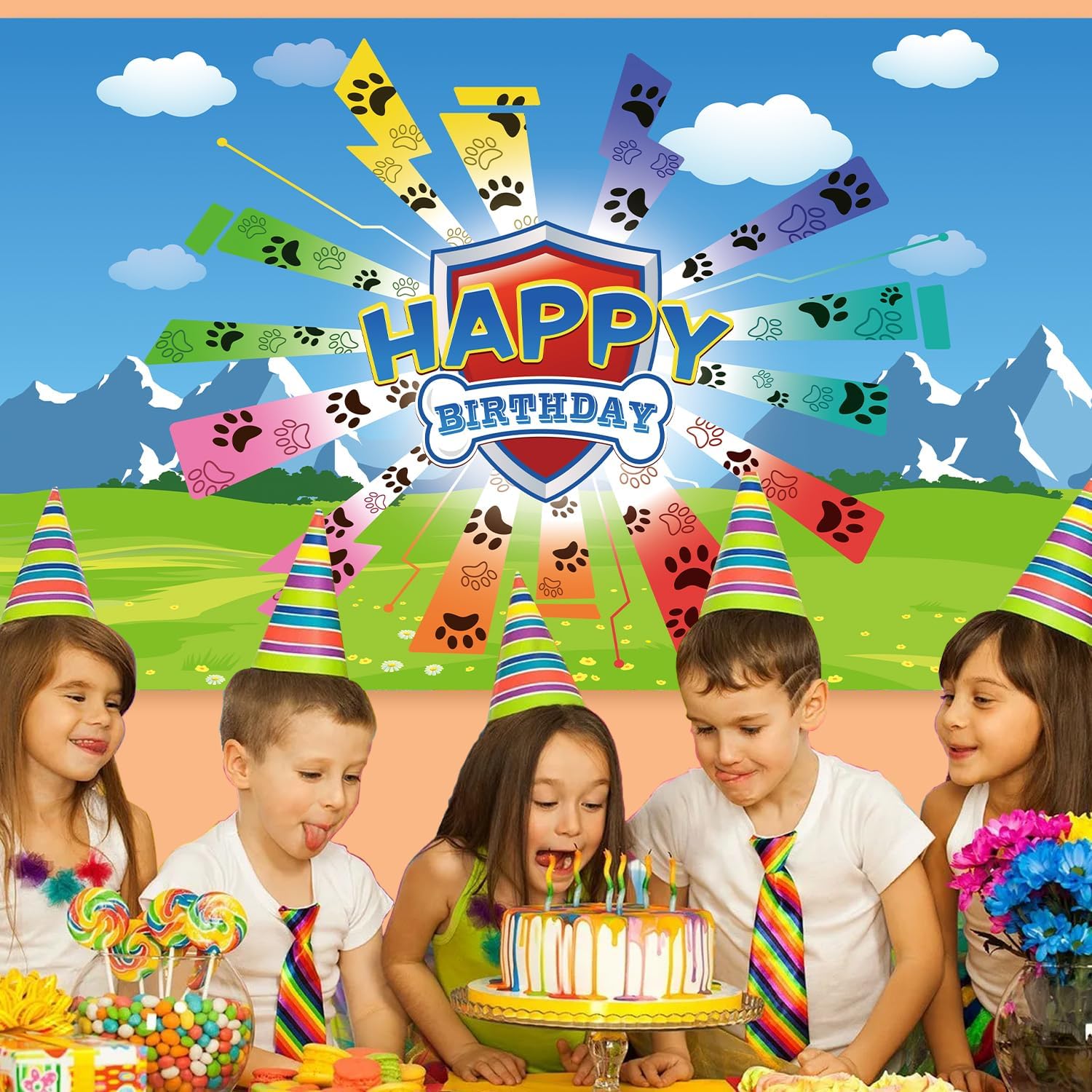 Dog Paw Birthday Banner Decorations 708x433 Inch