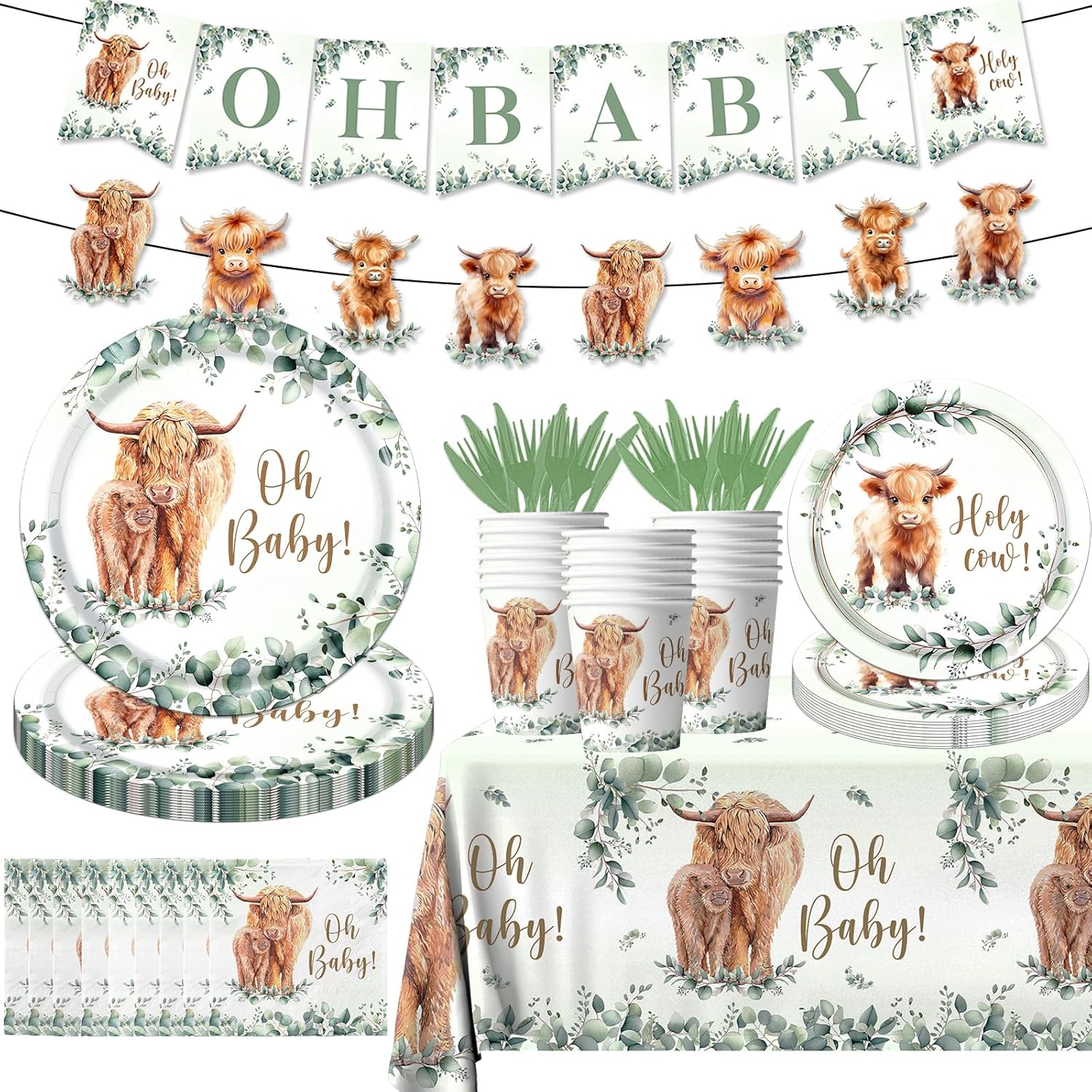 Highland Cow Birthday Decorations 142Pcs Party Set