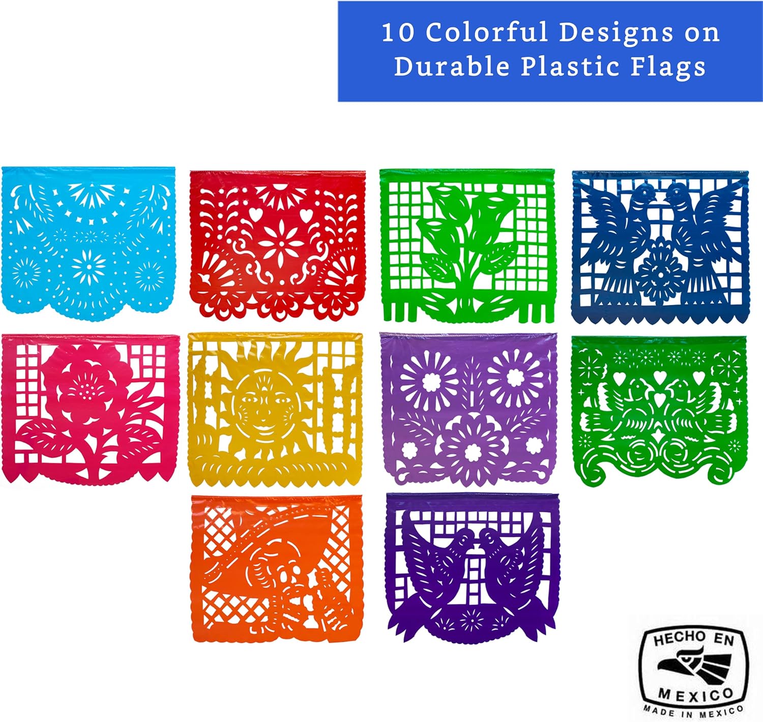 Mexican Party Banners 5 Pack with 10 Plastic Flags