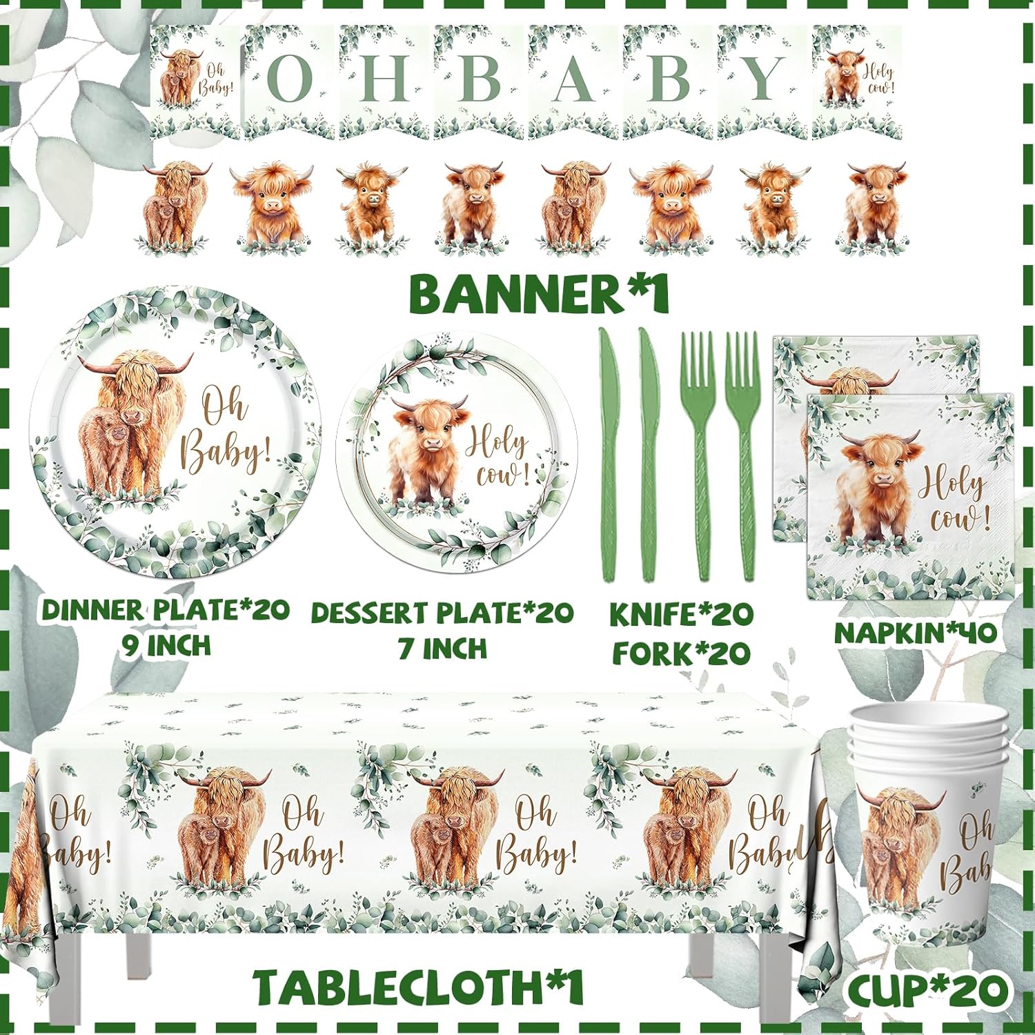 Highland Cow Birthday Decorations 142Pcs Party Set