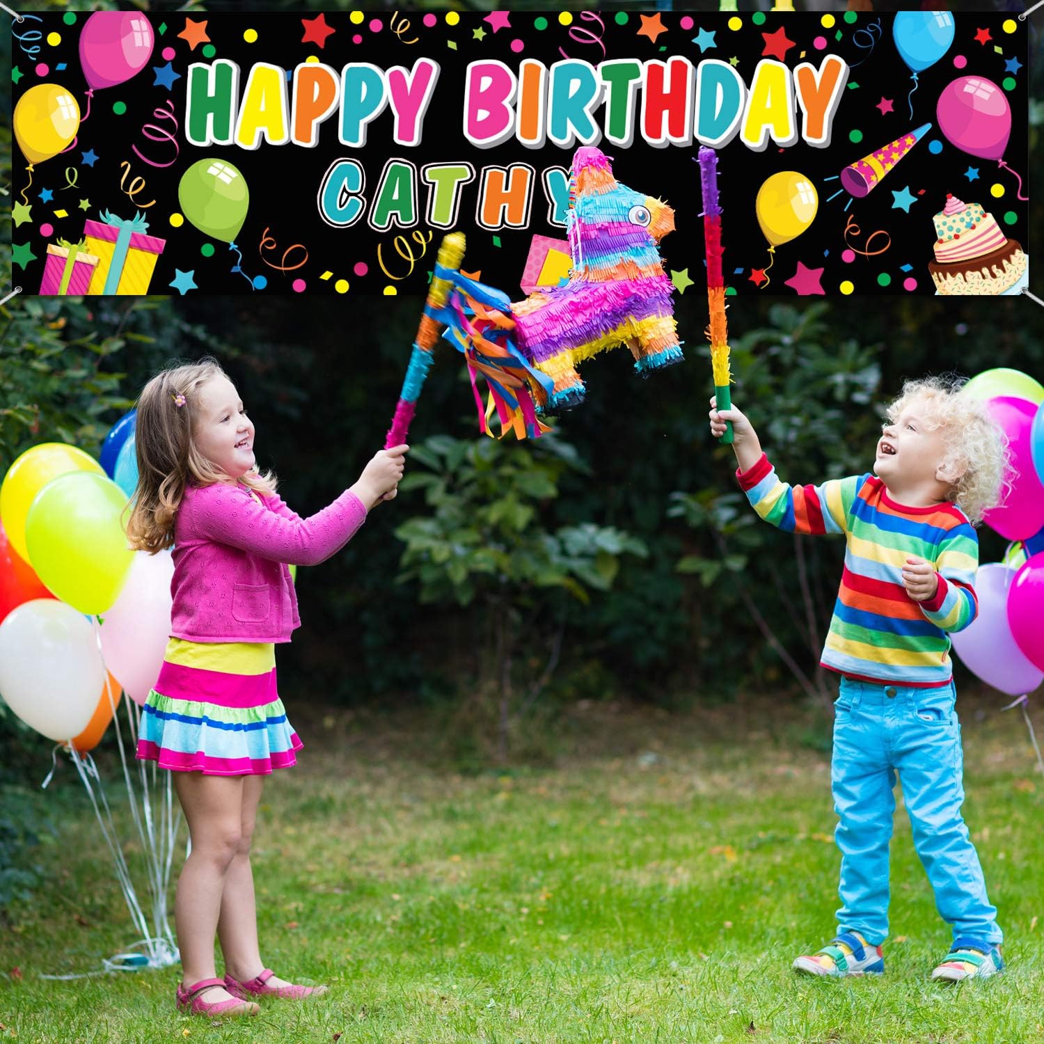 Tatuo Custom Birthday Banner with Name and Alphabet Stickers Black