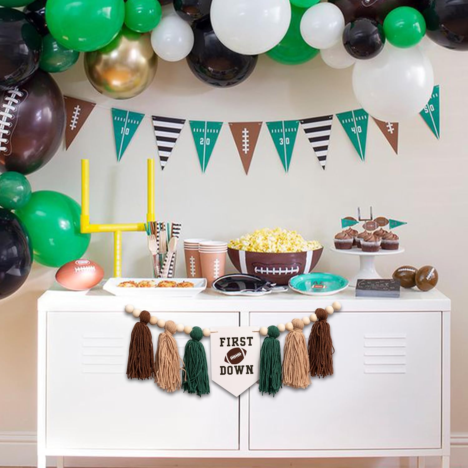 Football Highchair Birthday Banner with Tassels - Green