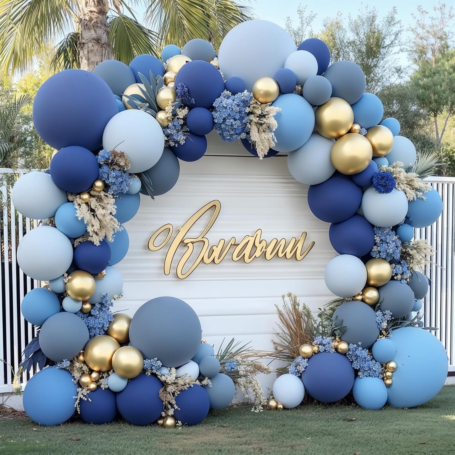Dusty Blue and Gold Balloons Arch Kit
