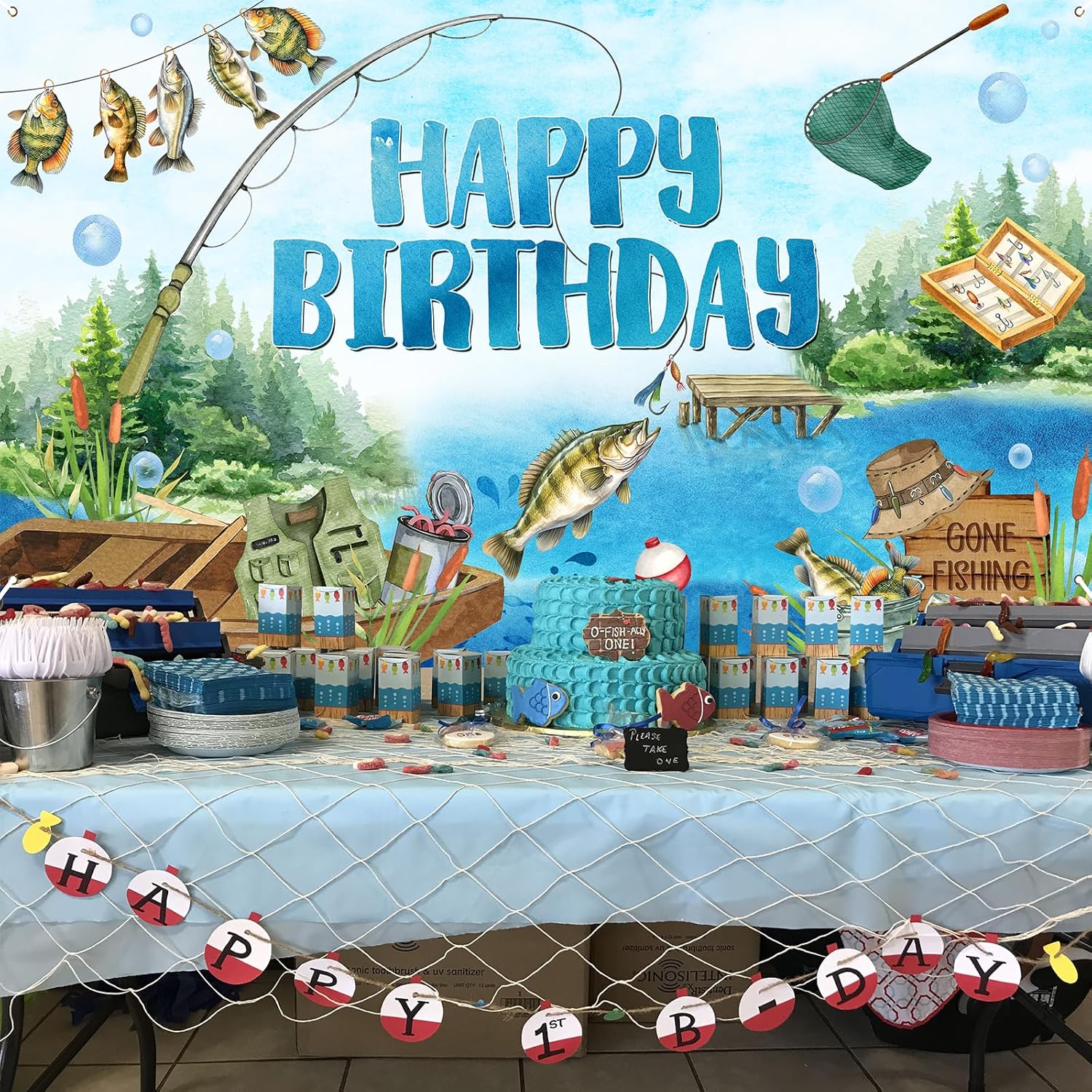 Avezano Gone Fishing Happy Birthday Banner 6x36ft