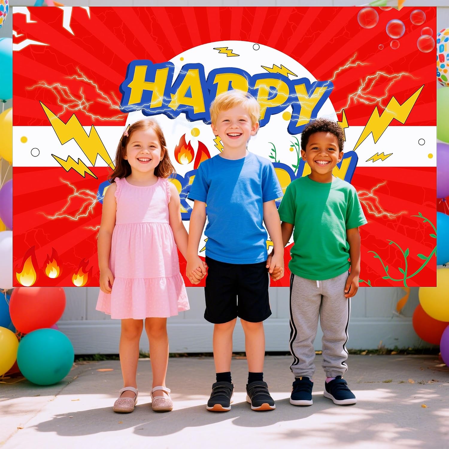 Red Lightning Birthday Party Decorations Banner Backdrop