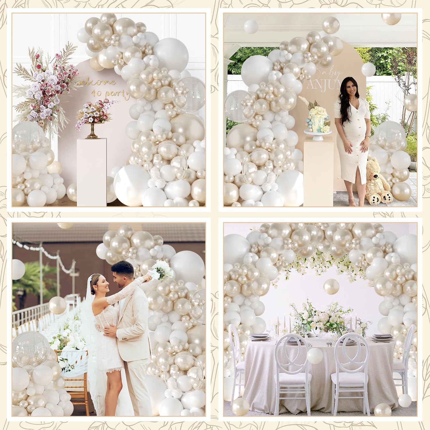 Pearl White Balloon Arch Kit 101Pcs Professional Decoration