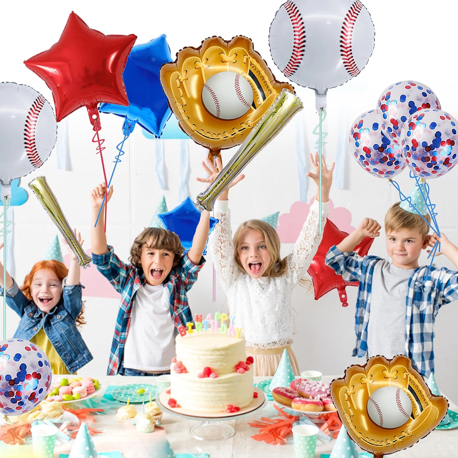Baseball Themed Foil Balloons with Bat and Glove Decor