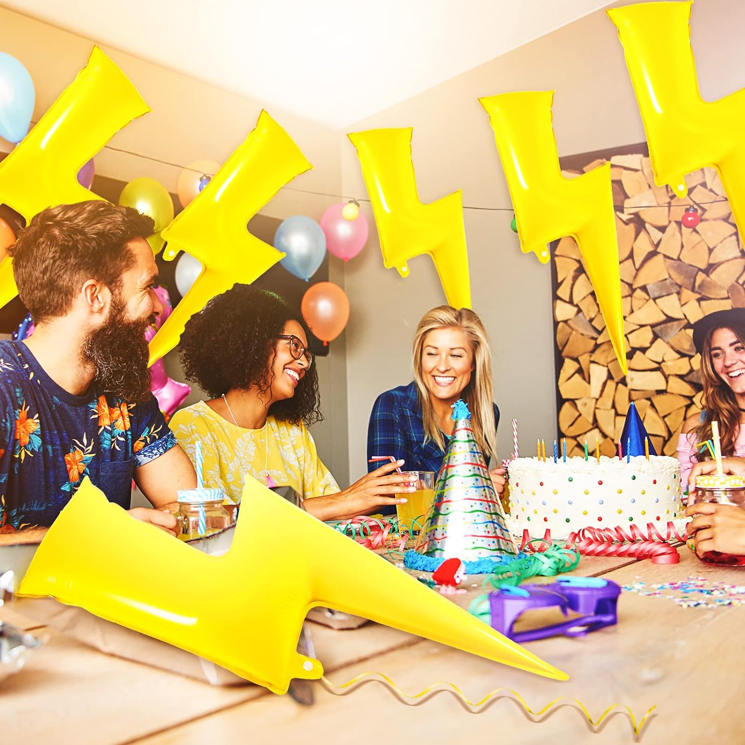 Set of 6 Flash Foil Balloons with Lightning Bolt Design 45 Inch Yellow