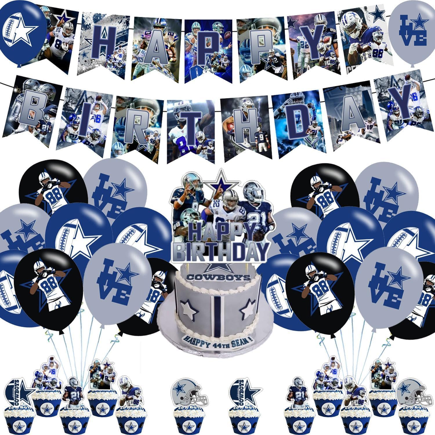 Cowboys Party Supplies Set with Banner Balloons and Cake Toppers