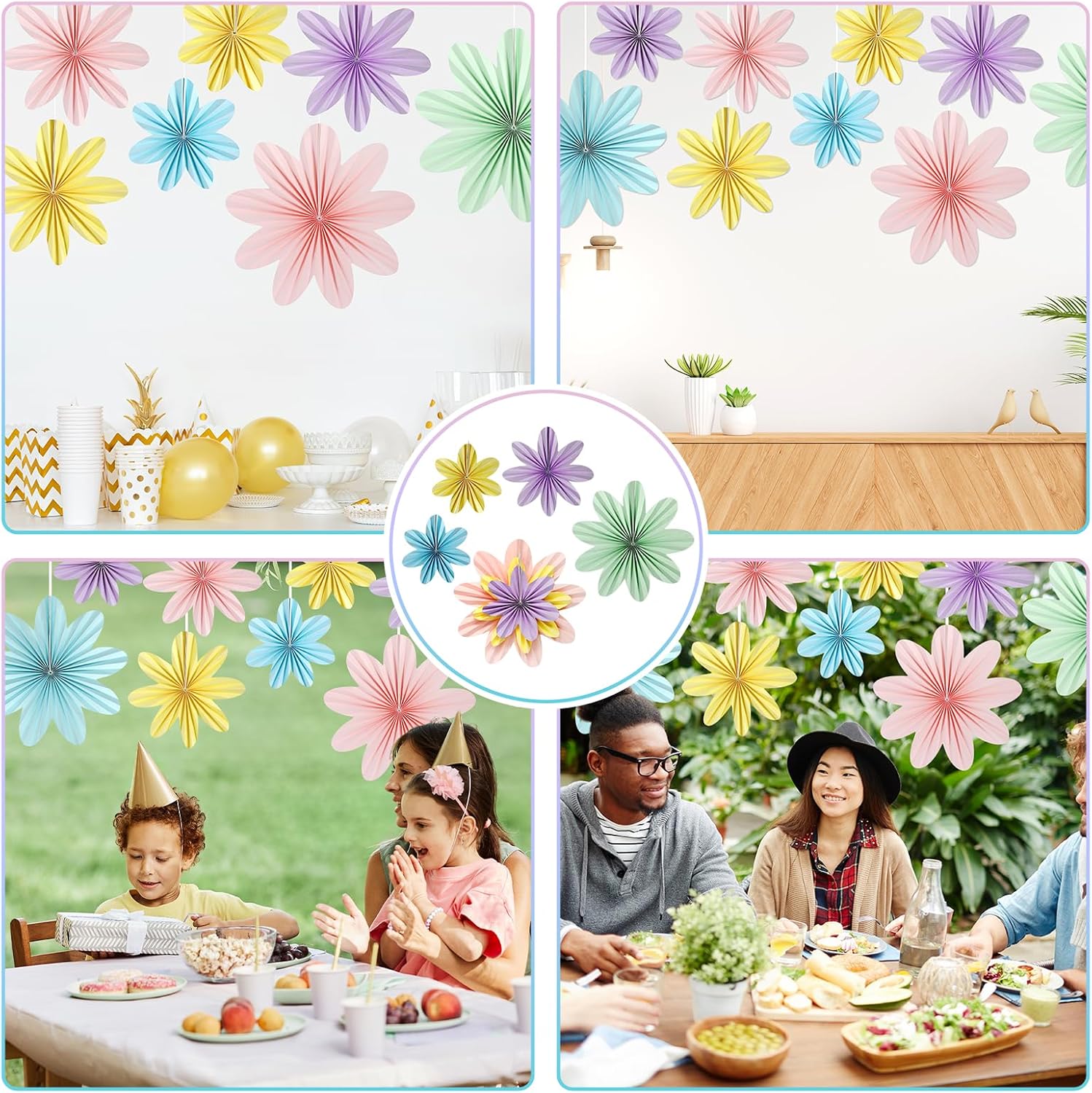 Kaluofan 9PCS Paper Fans Party Wall Decorations