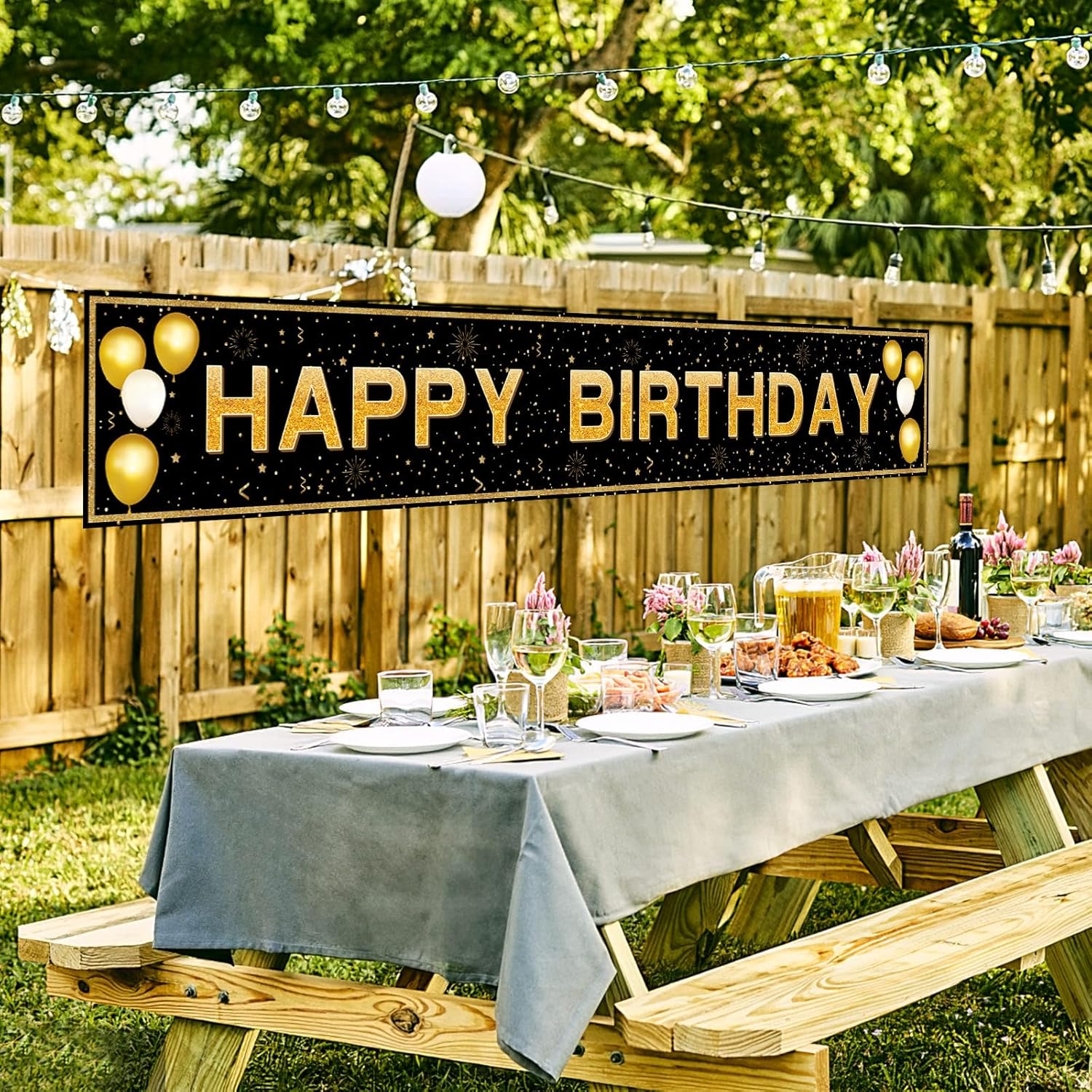 Happy Birthday Banner Decorations - Jumbo 118x20 Waterproof Polyester Sign