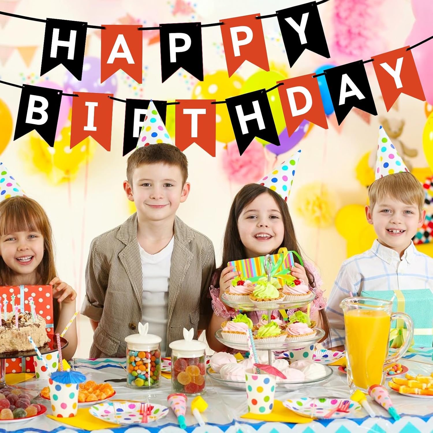 Happy Birthday Banner Sign Black and Red Party Decor