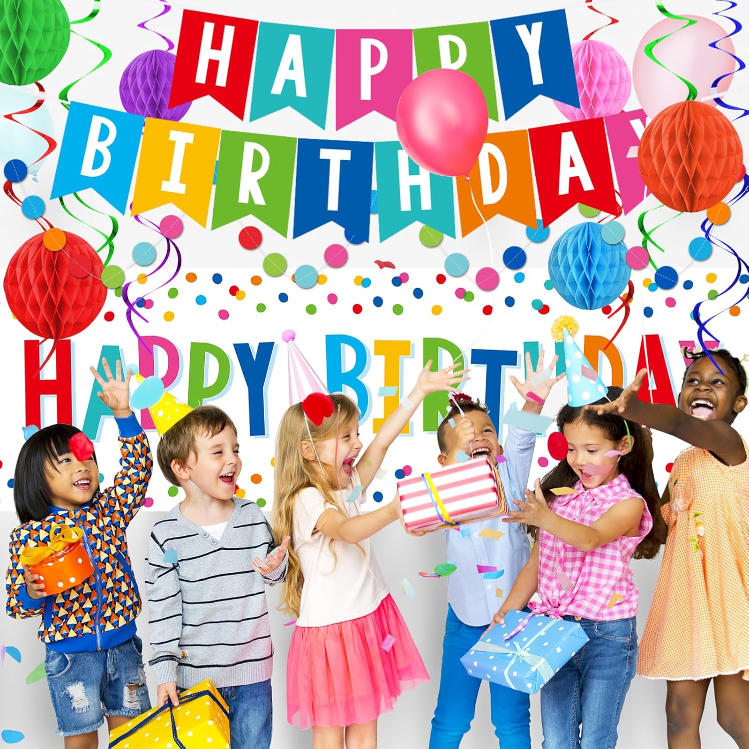 Happy Birthday Decorations Kit with Banner Backdrop Garland Streamers Balloons