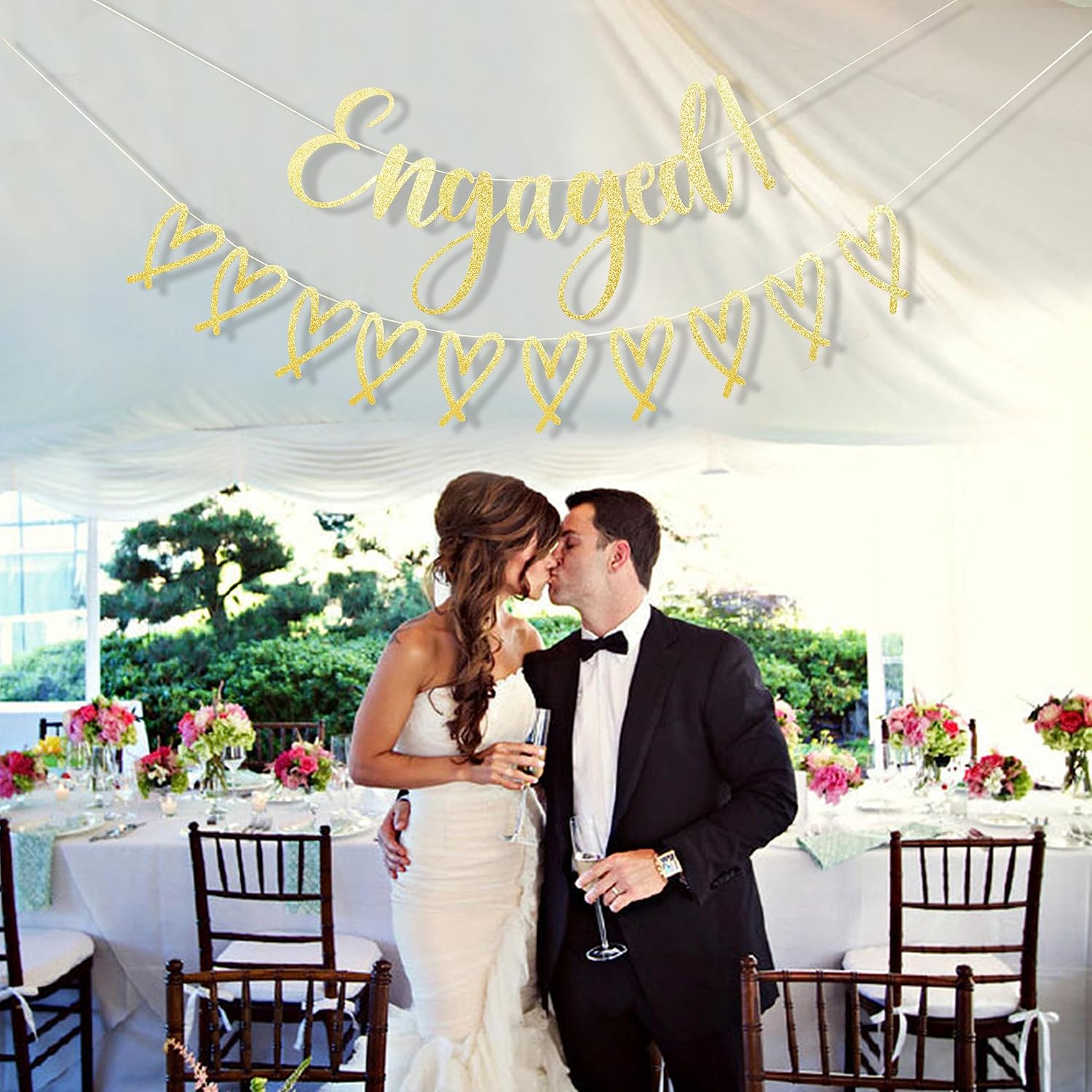 Happy Engagement Banner - Gold Glitter Bride To Be Decor