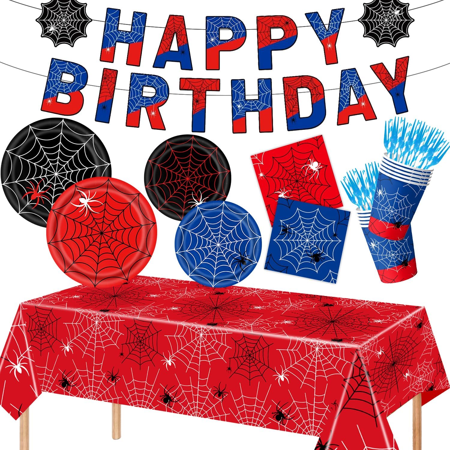 122pcs Spider Web Party Supplies Set for Halloween and Birthday