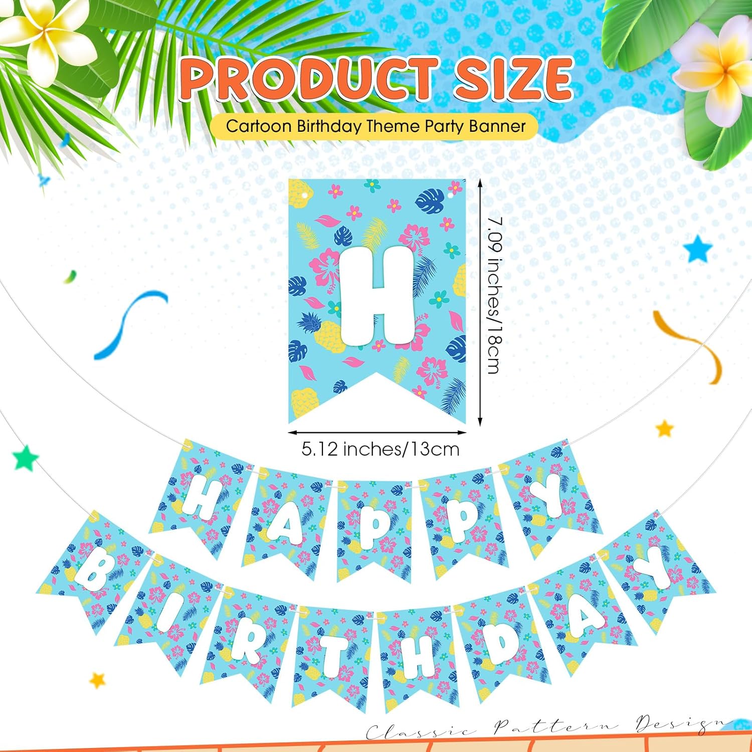 TaoBary Blue Cartoon Happy Birthday Banner