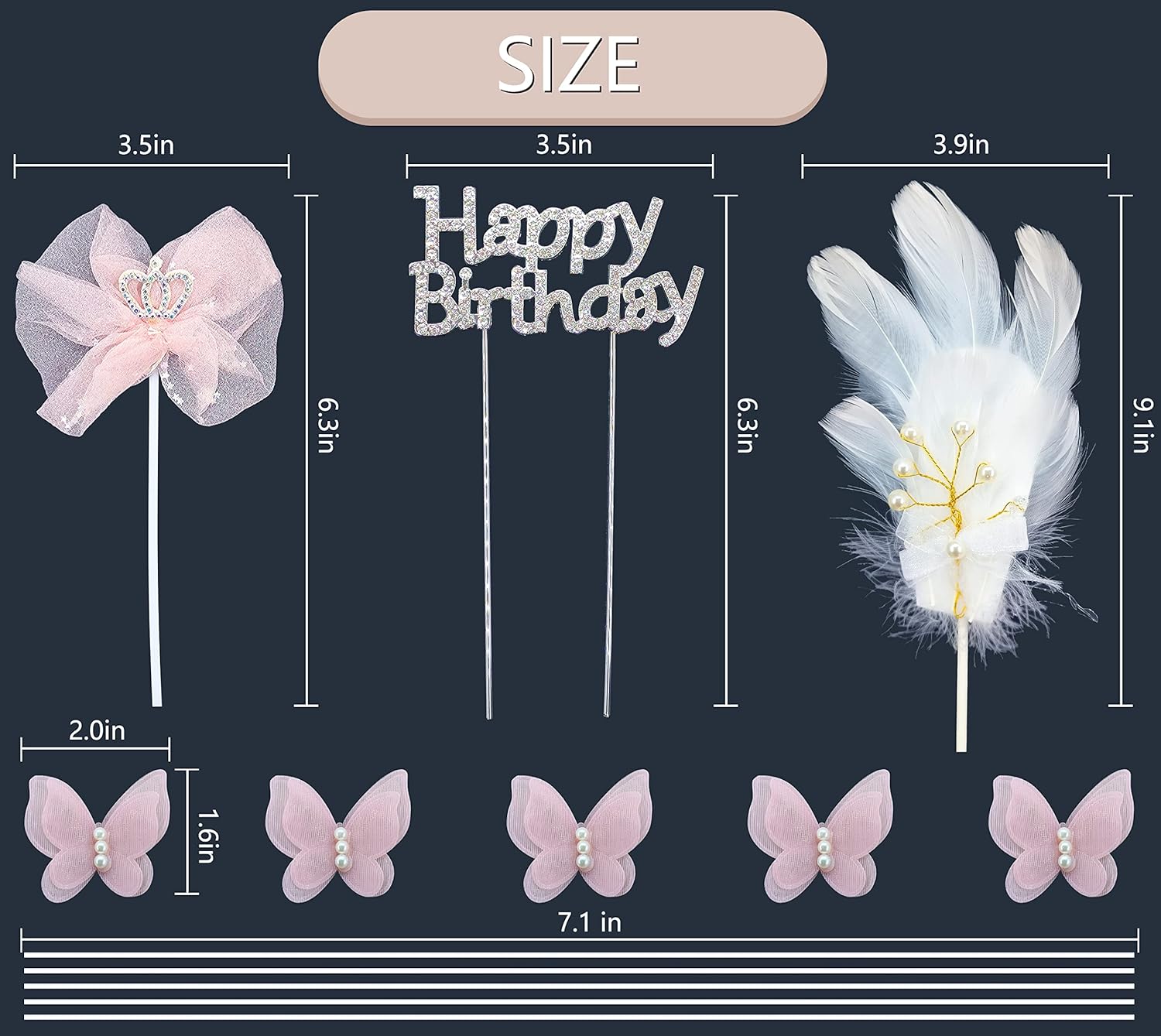 Sparkling Cake Topper Set with Butterfly and Pink Bow