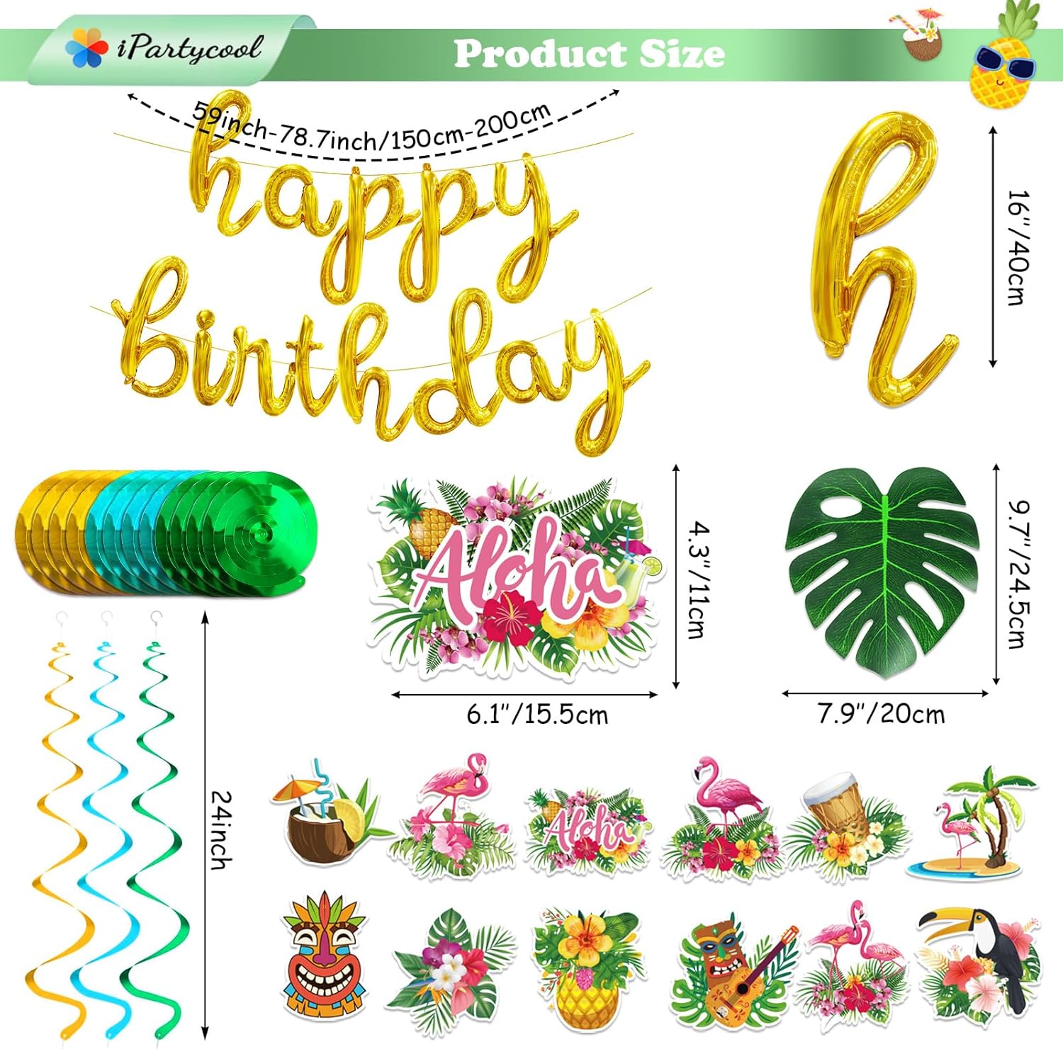 27pcs Tropical Luau Birthday Party Decorations