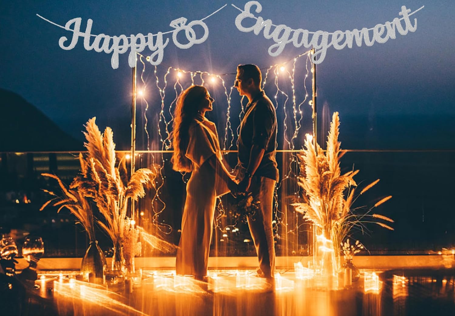 Happy Engagement Banner Silver Party Decorations for Engaged Parties
