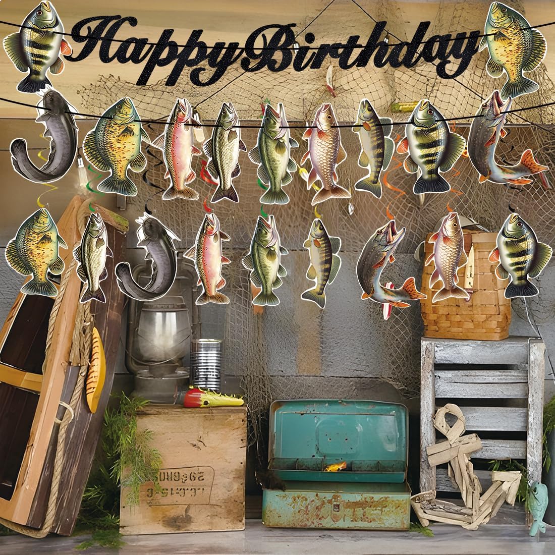 JINGAOFUN Fishing Birthday Decorations Set