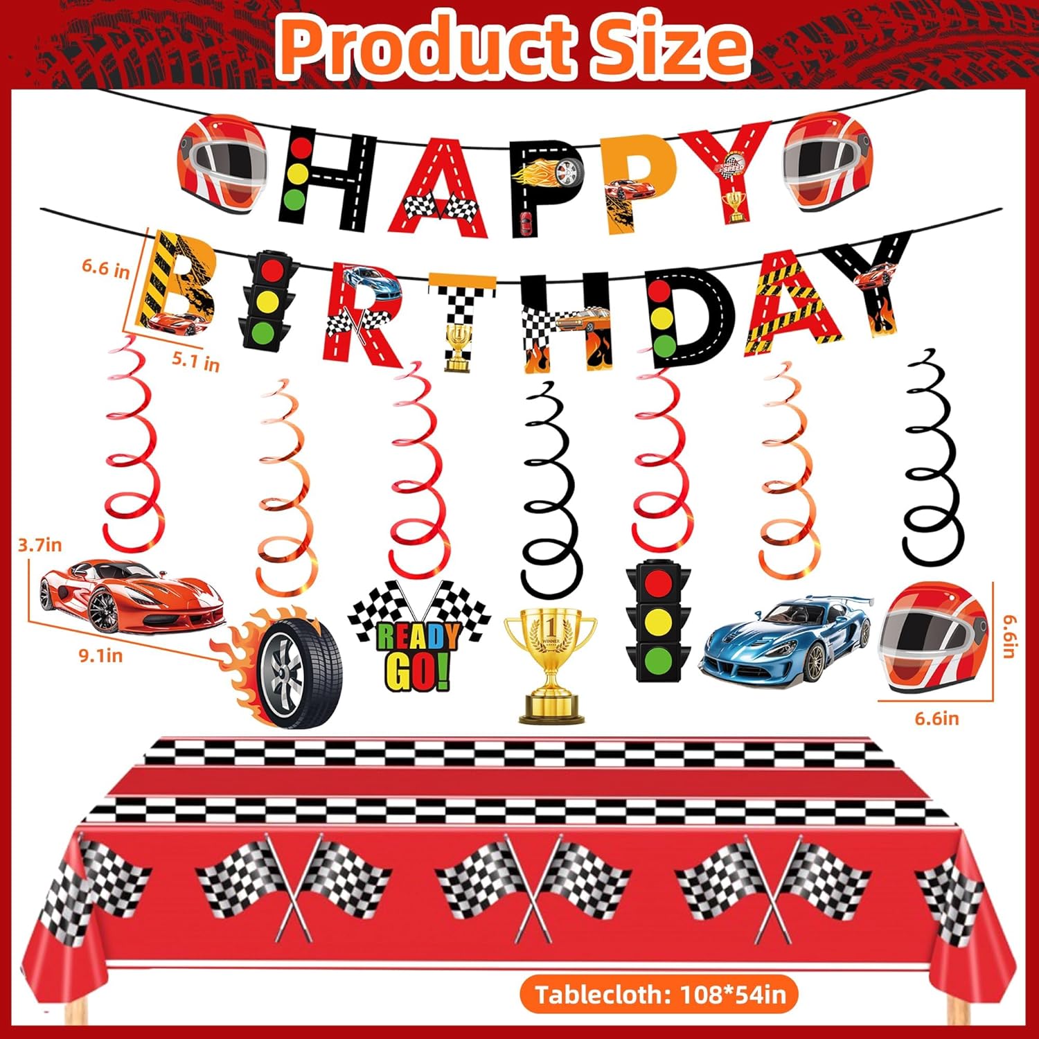 Race Car Birthday Decorations Set with Banner and Tablecloth
