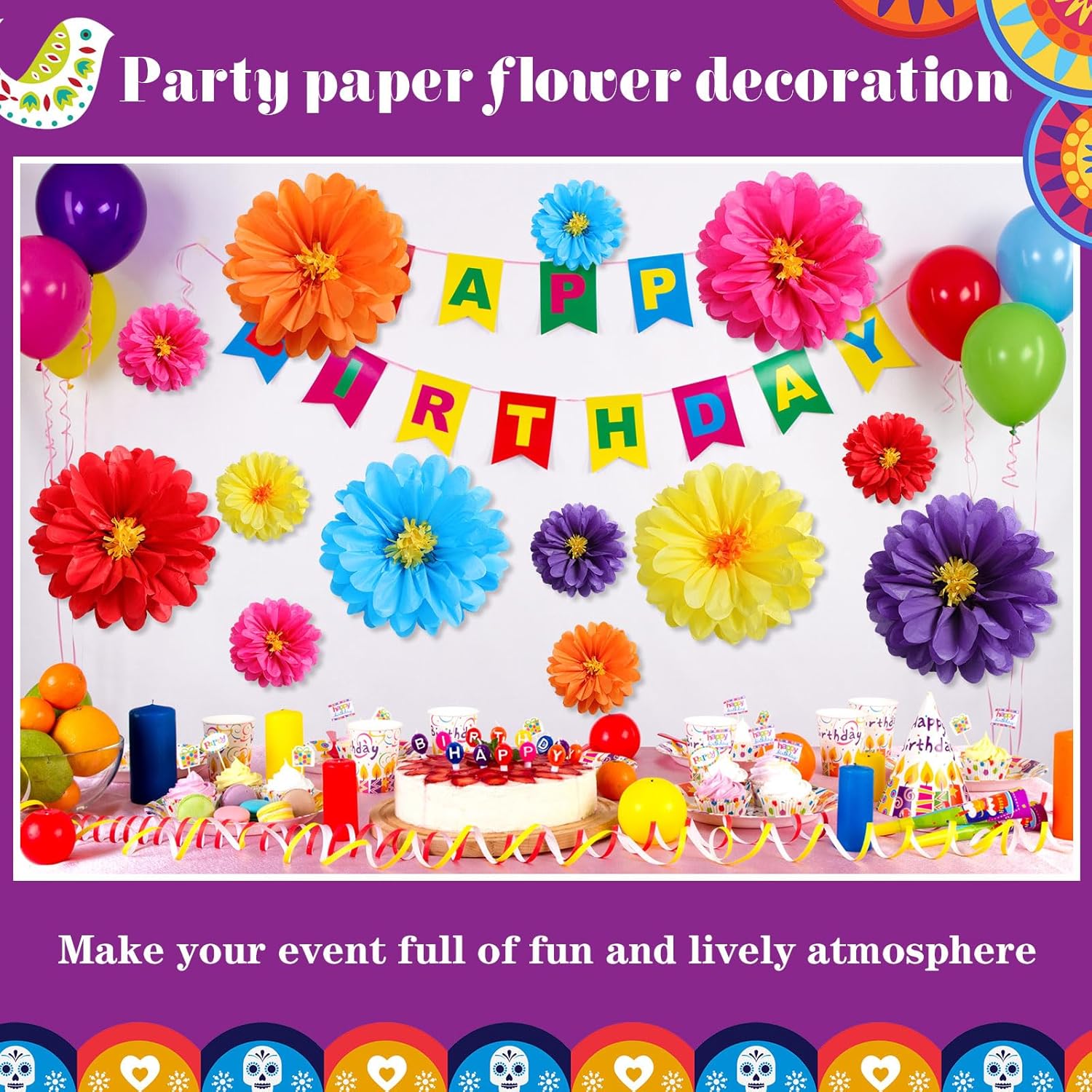 24 Pcs 10 20 Inch Giant Mexican Fiesta Paper Flowers