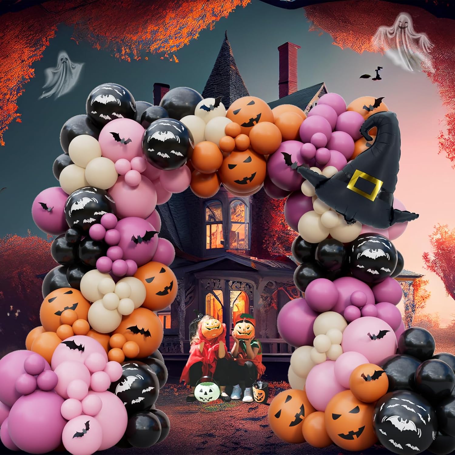 196Pcs Halloween Balloons Garland Arch Kit